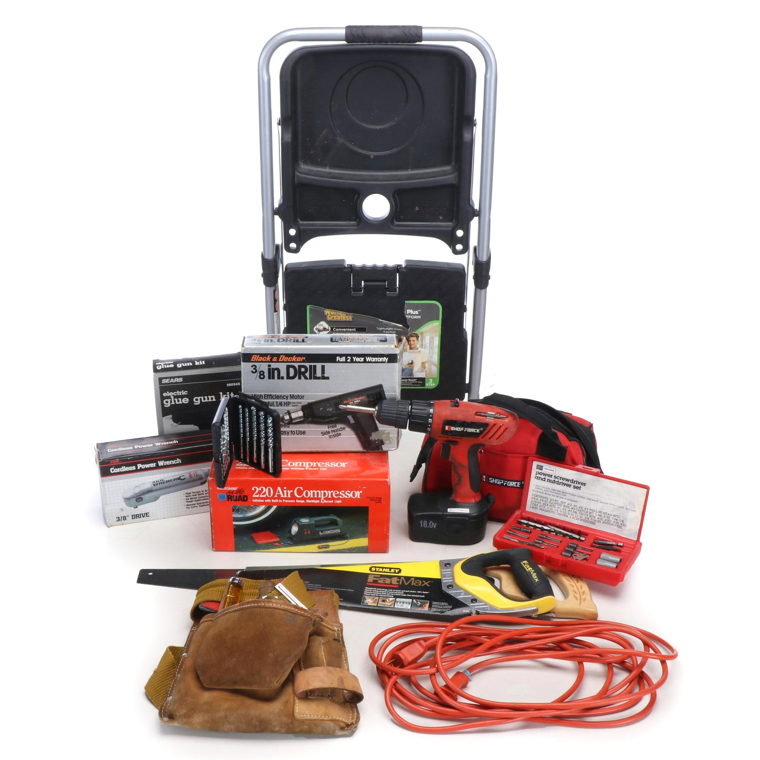 Black & Decker Drill, Sears Glue Gun with Ladder, Cordless Power Wrench and More