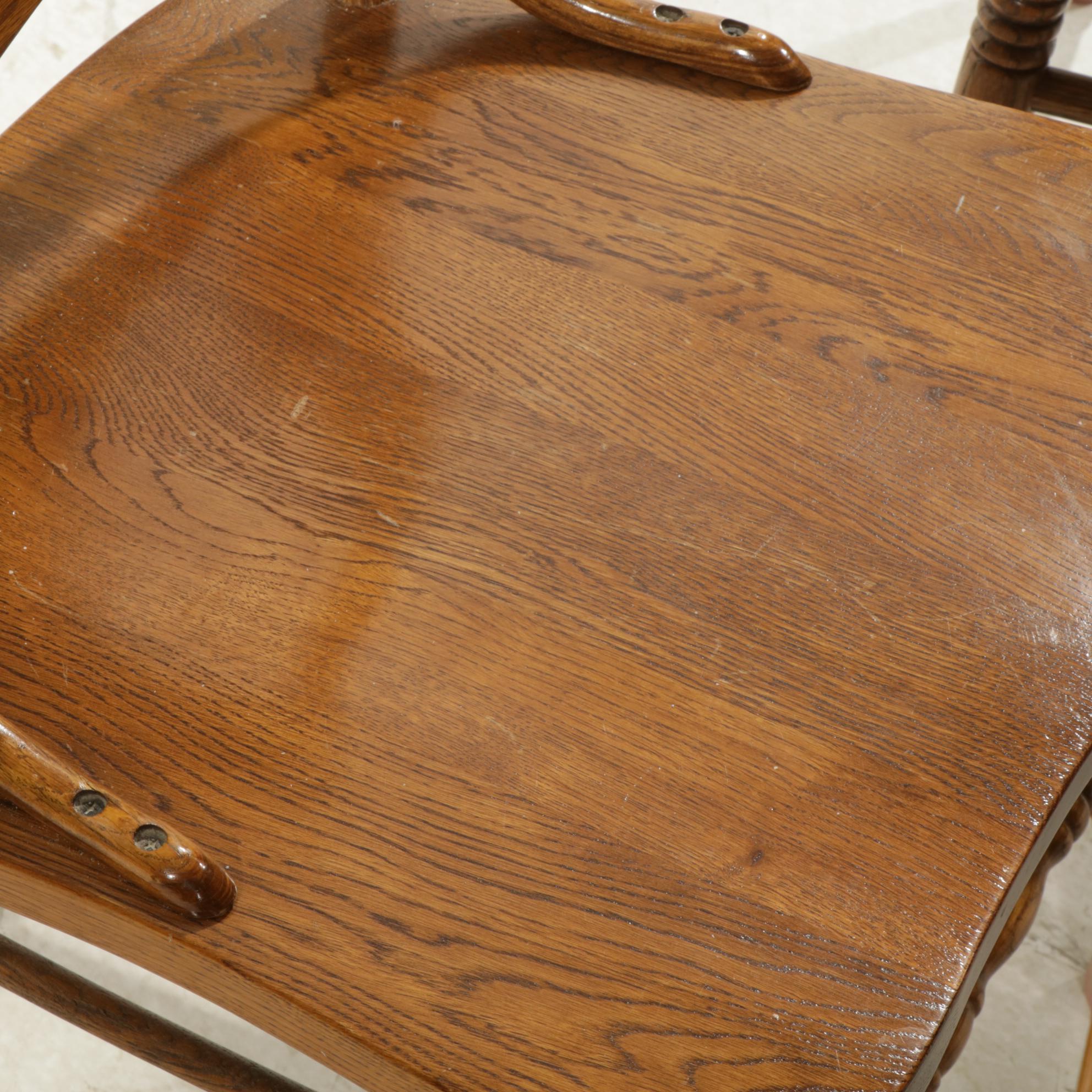 Oak Pedestal Dining Table and Four Chairs  with Pressed Designs