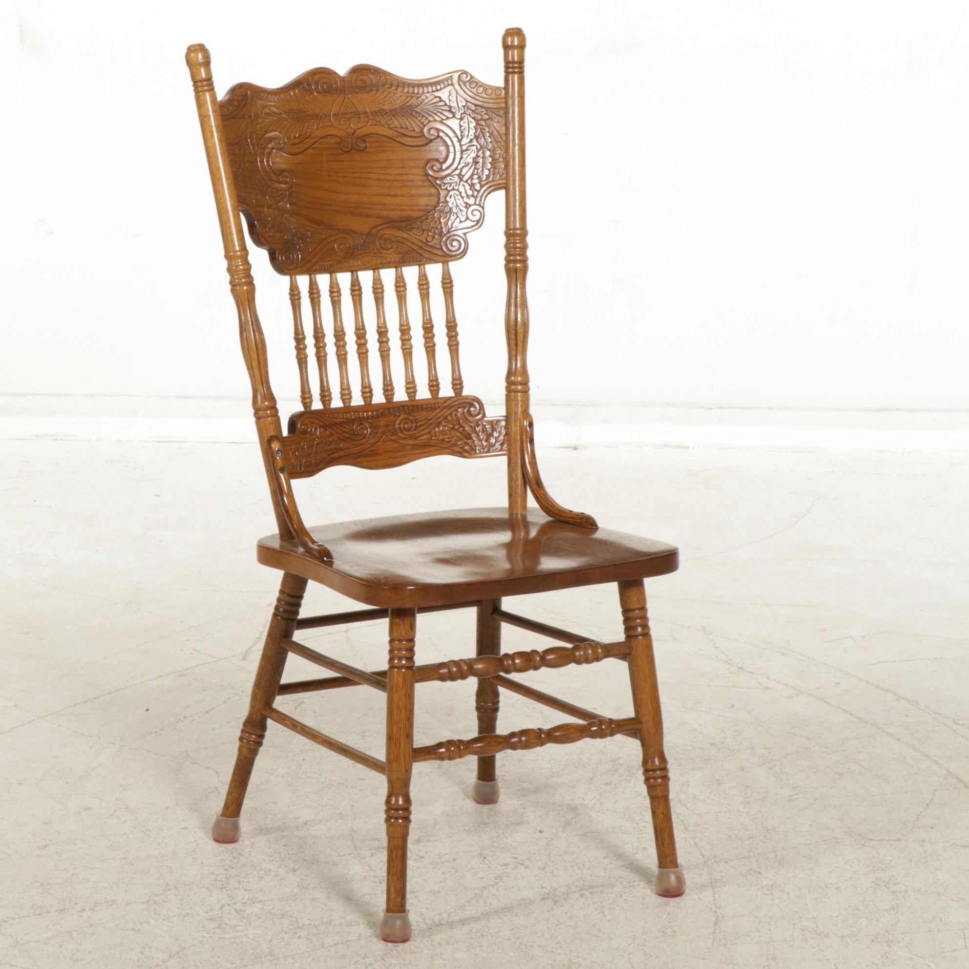 Oak Pedestal Dining Table and Four Chairs  with Pressed Designs