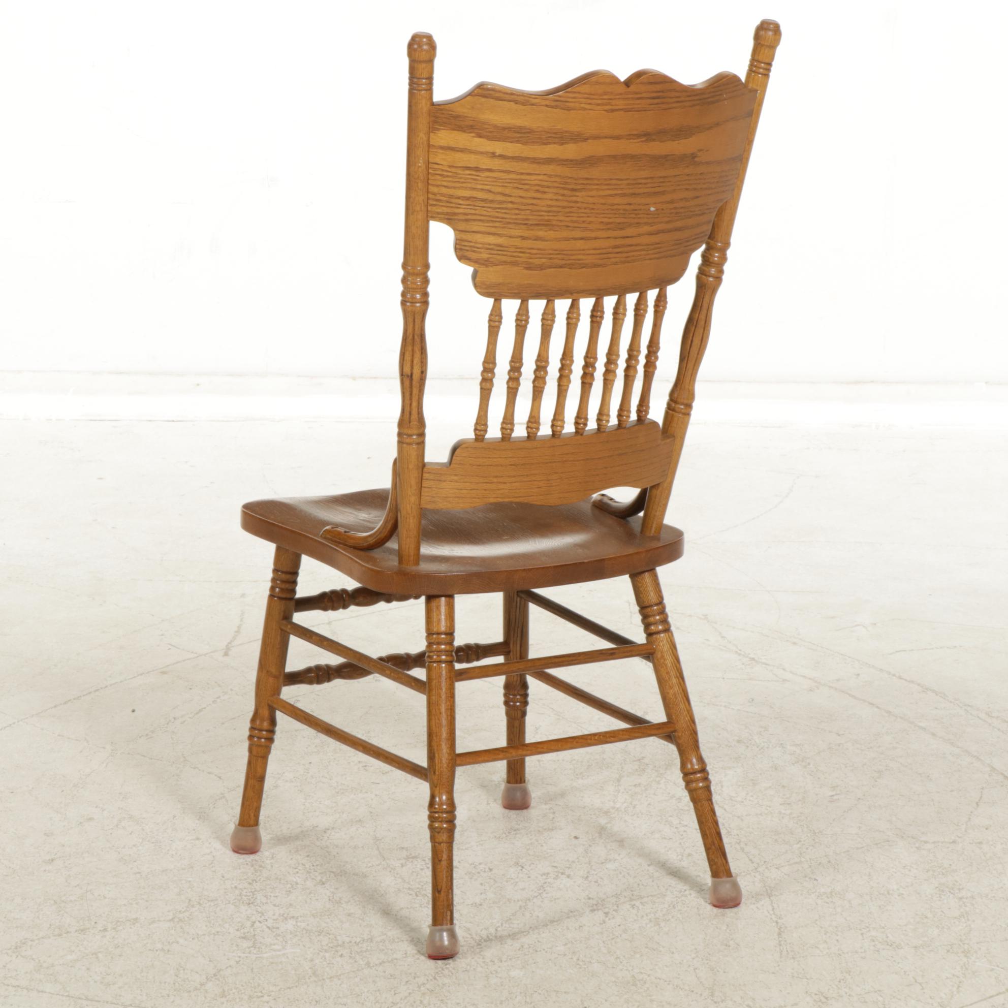 Oak Pedestal Dining Table and Four Chairs  with Pressed Designs