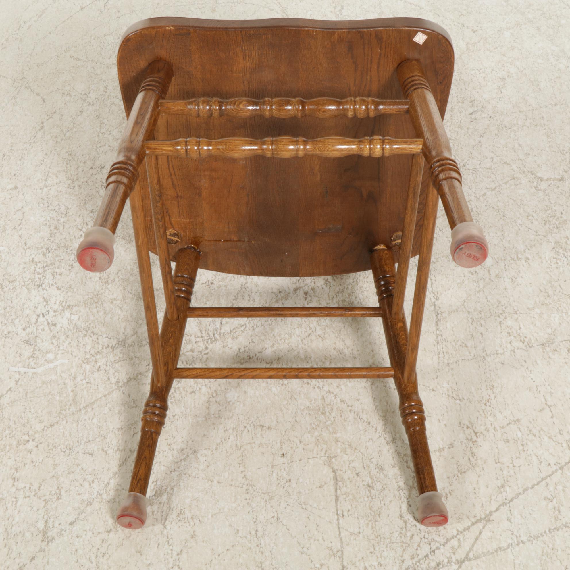 Oak Pedestal Dining Table and Four Chairs  with Pressed Designs