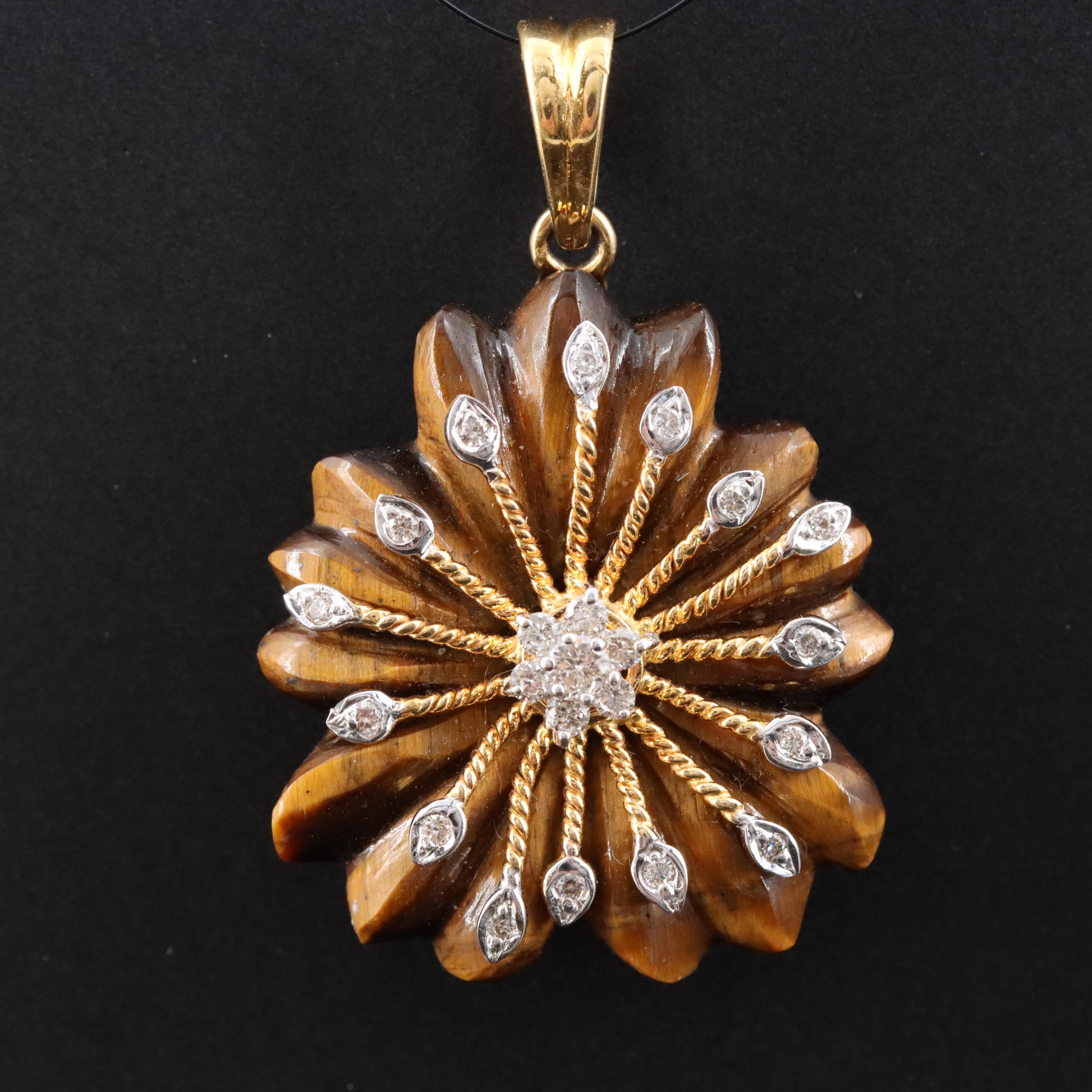 14K Tiger's Eye and Diamond Pendant