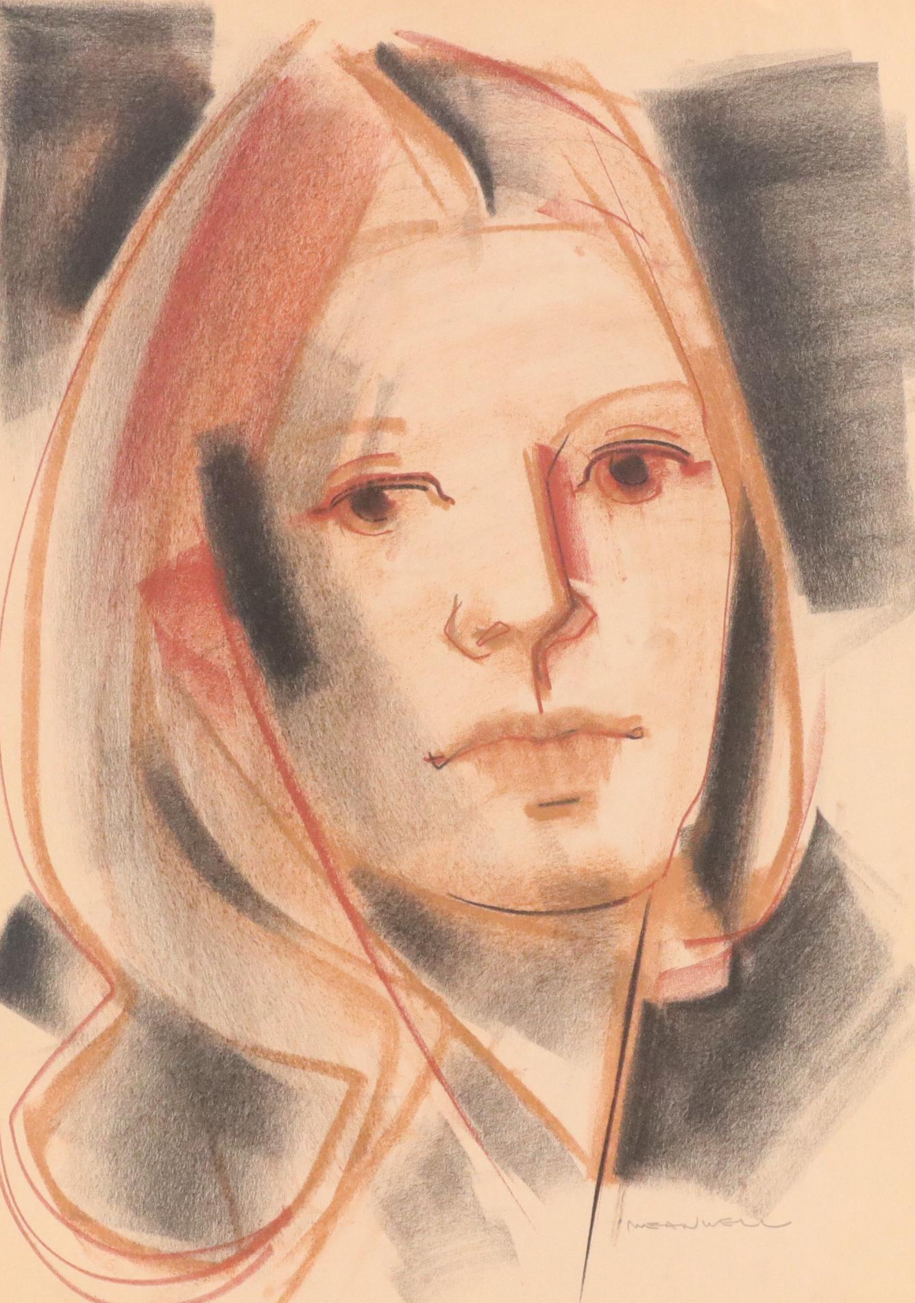 Jack Meanwell Portrait Pastel Drawing of Young Woman, Late 20th Century