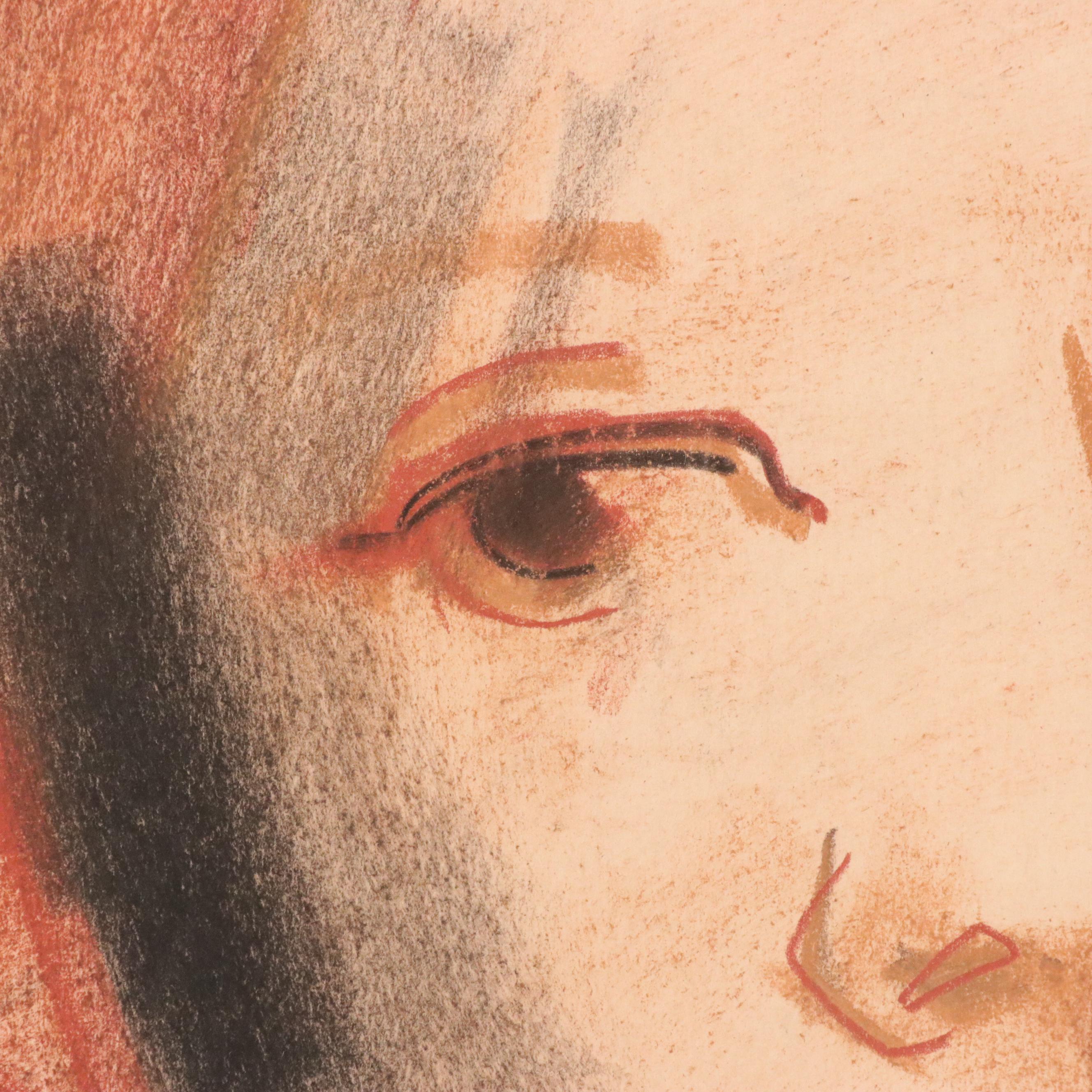 Jack Meanwell Portrait Pastel Drawing of Young Woman, Late 20th Century