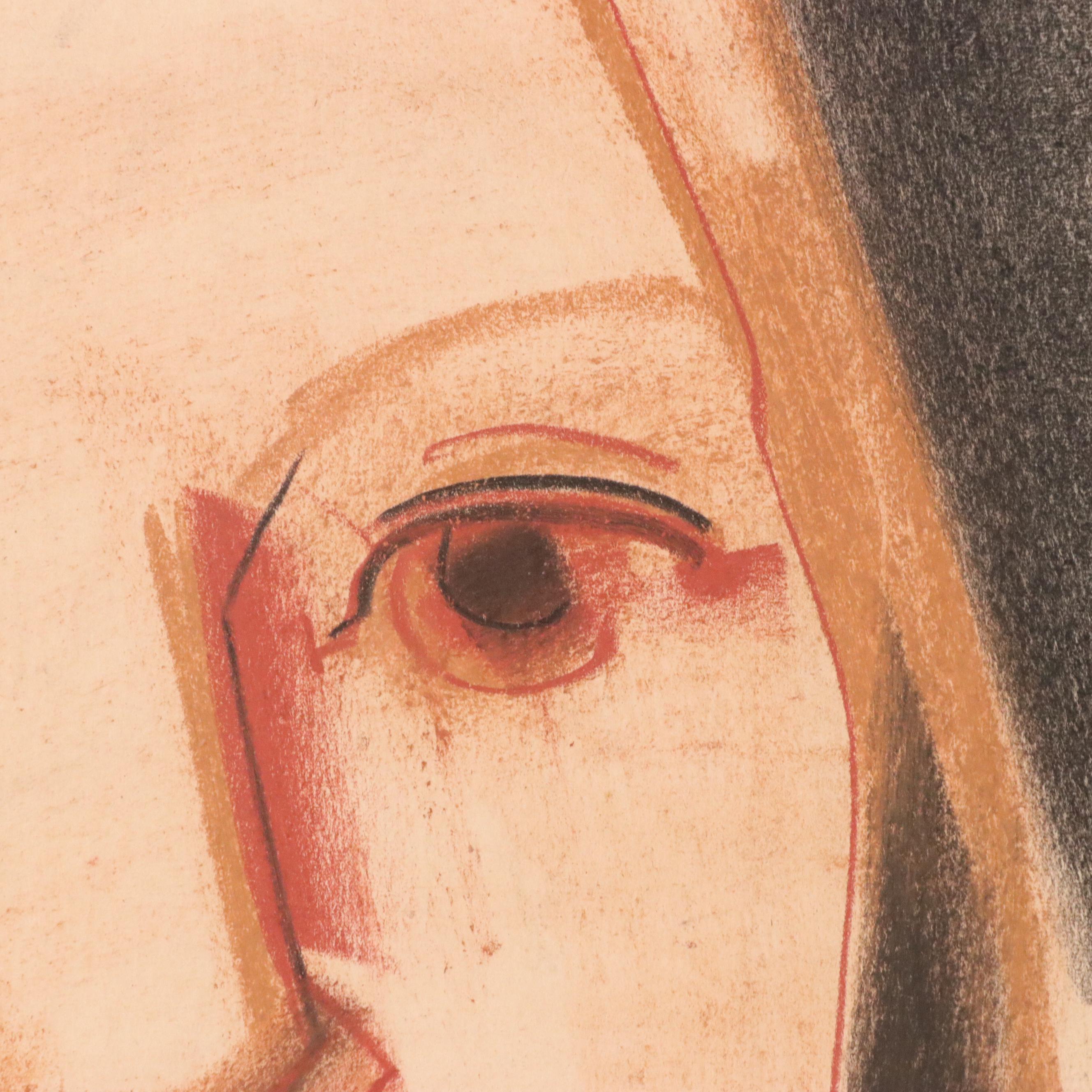 Jack Meanwell Portrait Pastel Drawing of Young Woman, Late 20th Century