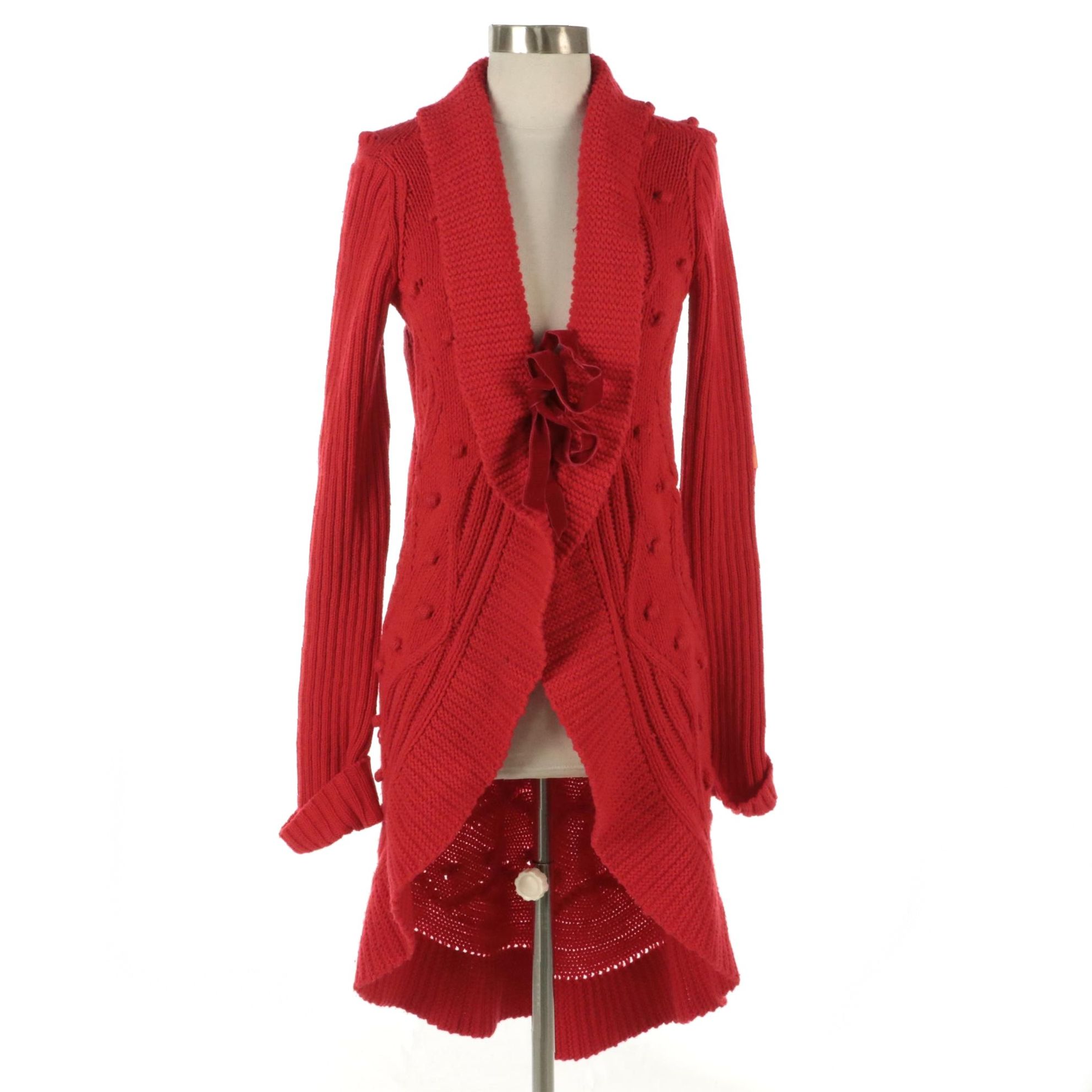 Valentino Chunky Knit Cardigan Duster with Velvet Ribbon Ties