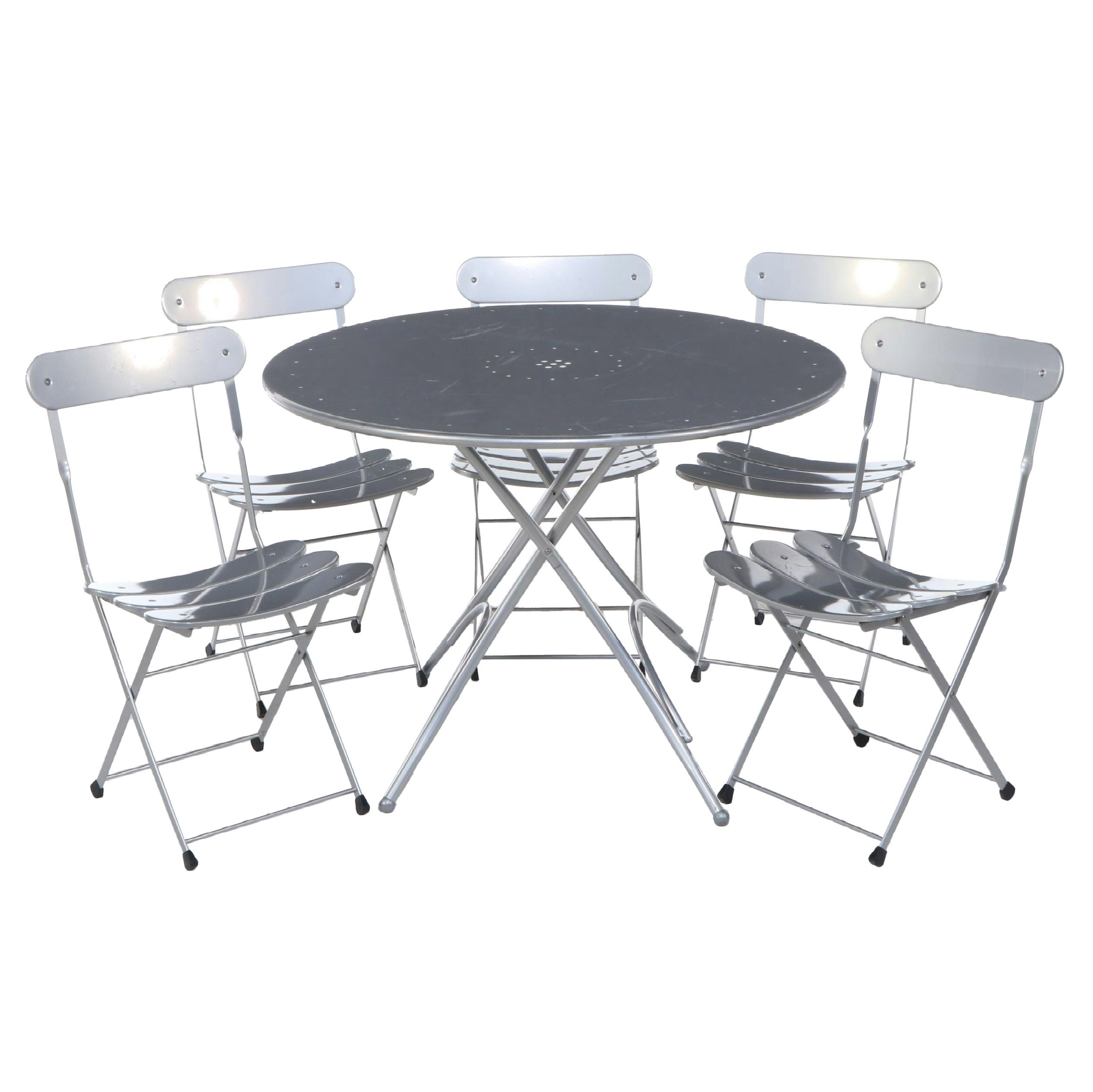 Contemporary Silver Tone Metal Six-Piece Folding Bistro Dining Set