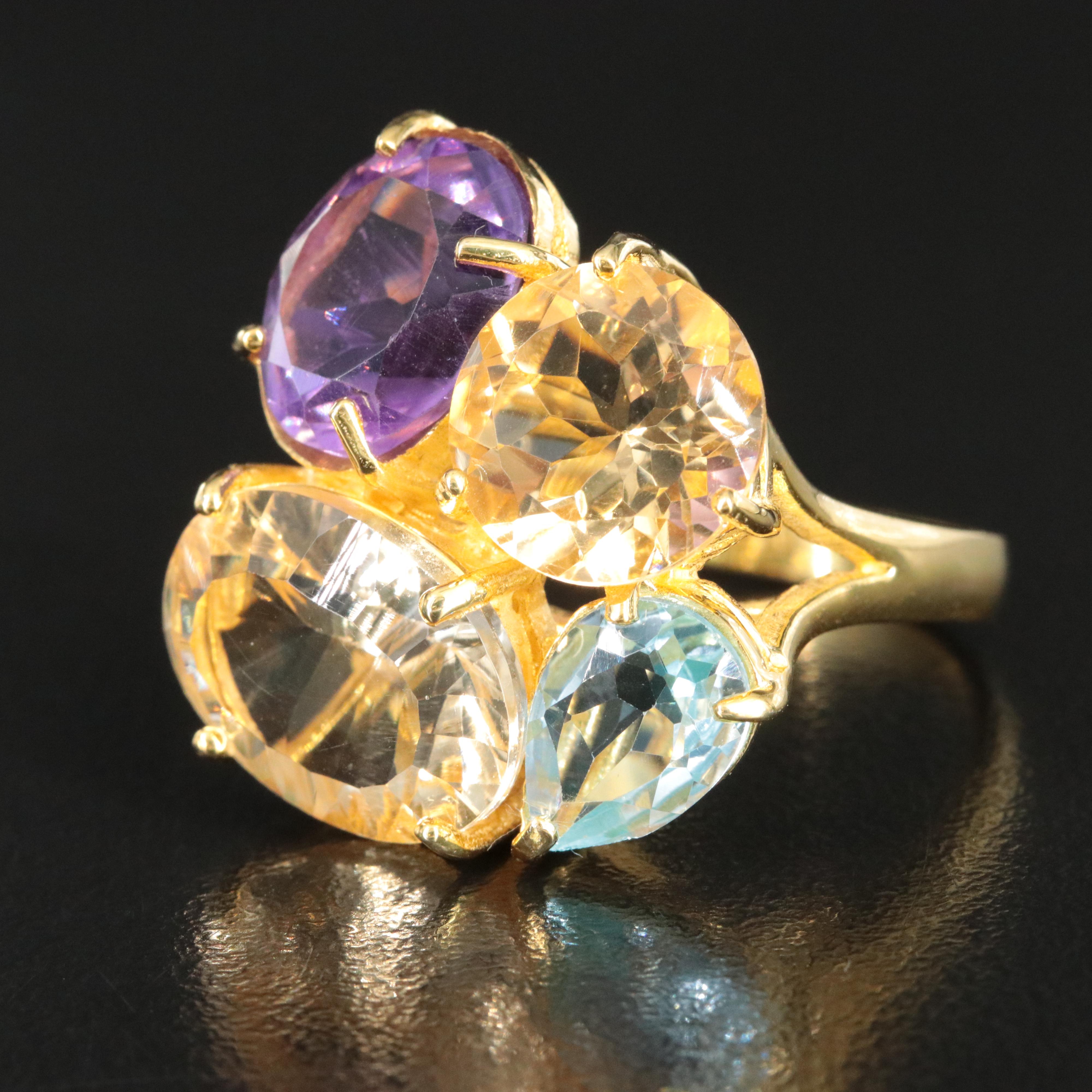 Gold-Tone Amethyst, Citrine and Topaz Ring