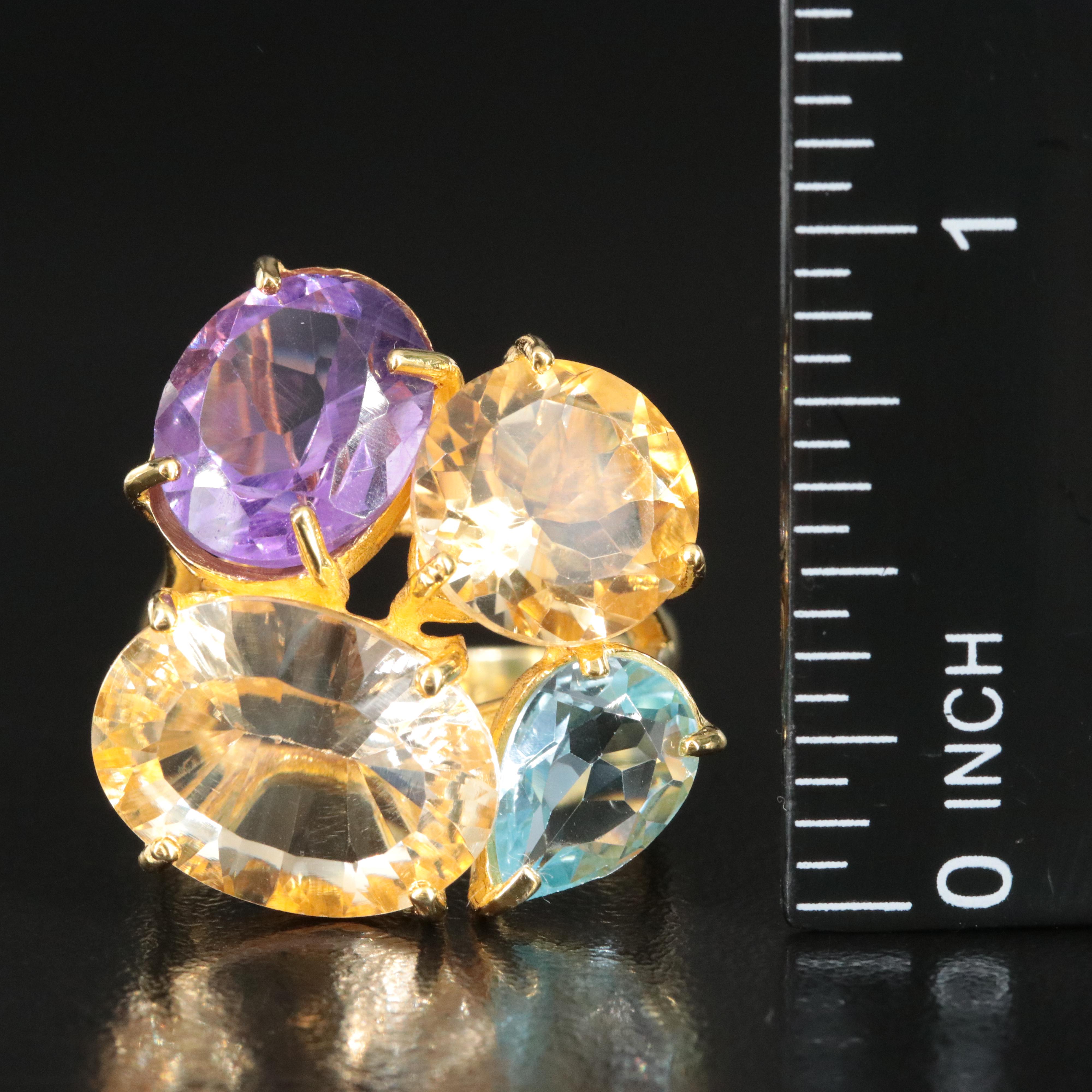 Gold-Tone Amethyst, Citrine and Topaz Ring