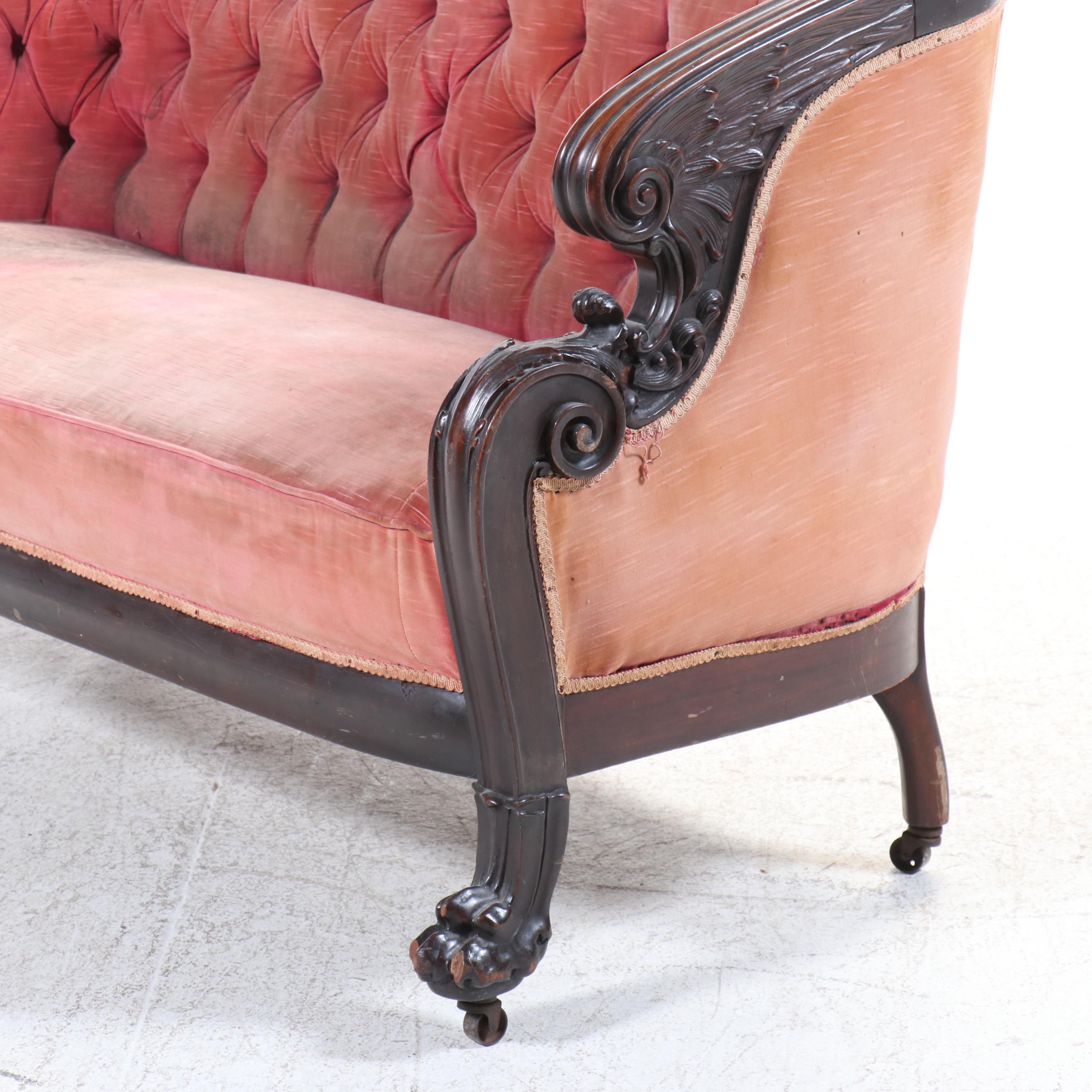 Karpen Empire Revival Carved Mahogany Sofa, Late 19th Century