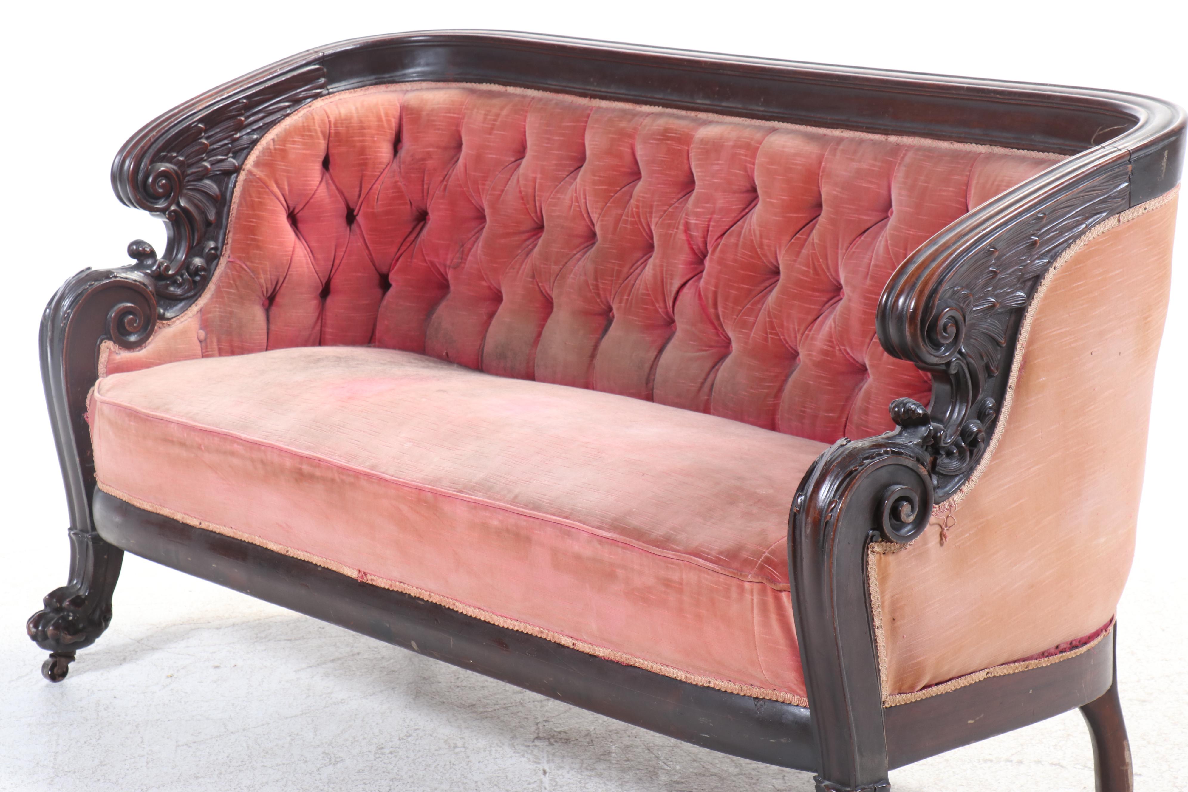 Karpen Empire Revival Carved Mahogany Sofa, Late 19th Century