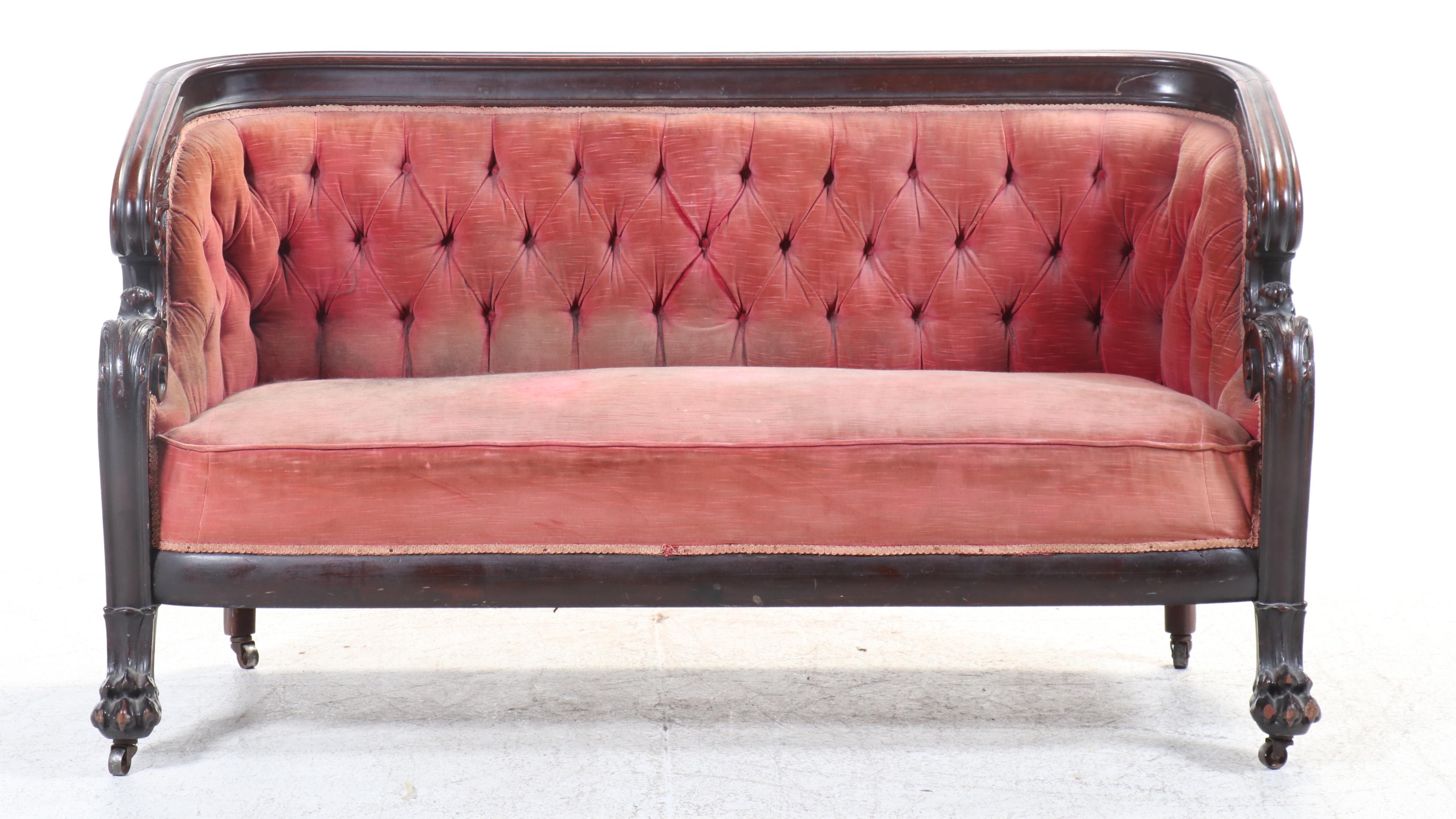 Karpen Empire Revival Carved Mahogany Sofa, Late 19th Century