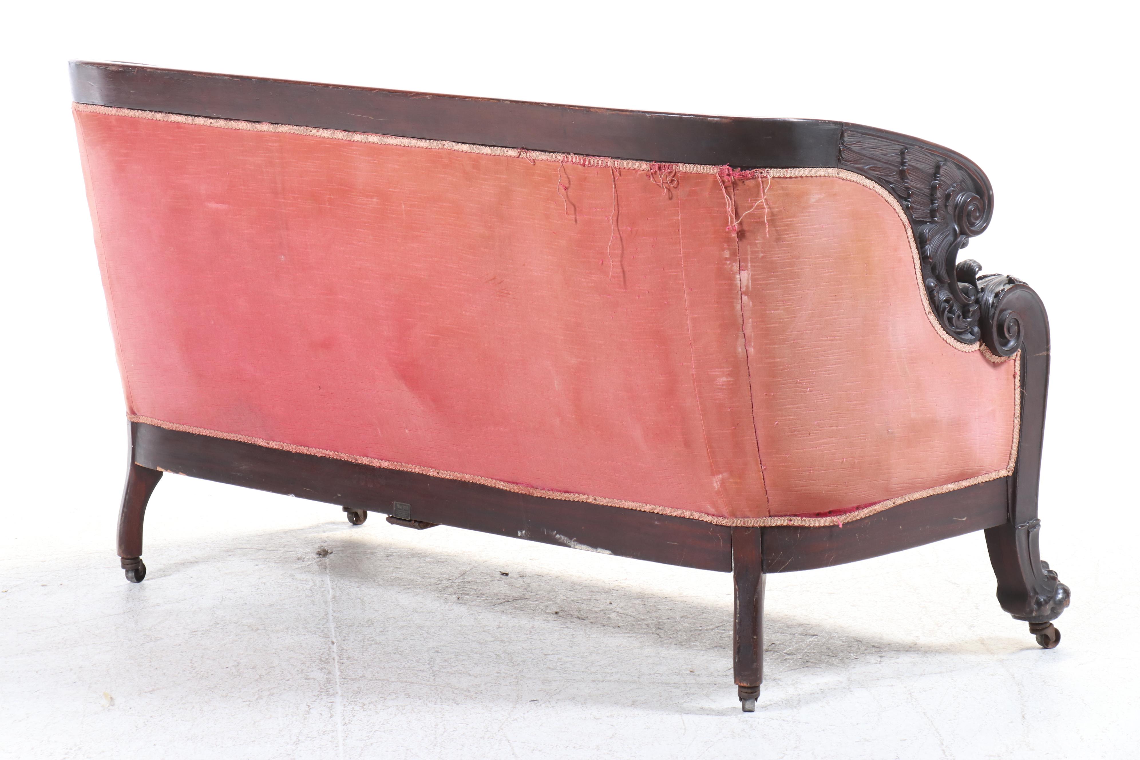 Karpen Empire Revival Carved Mahogany Sofa, Late 19th Century