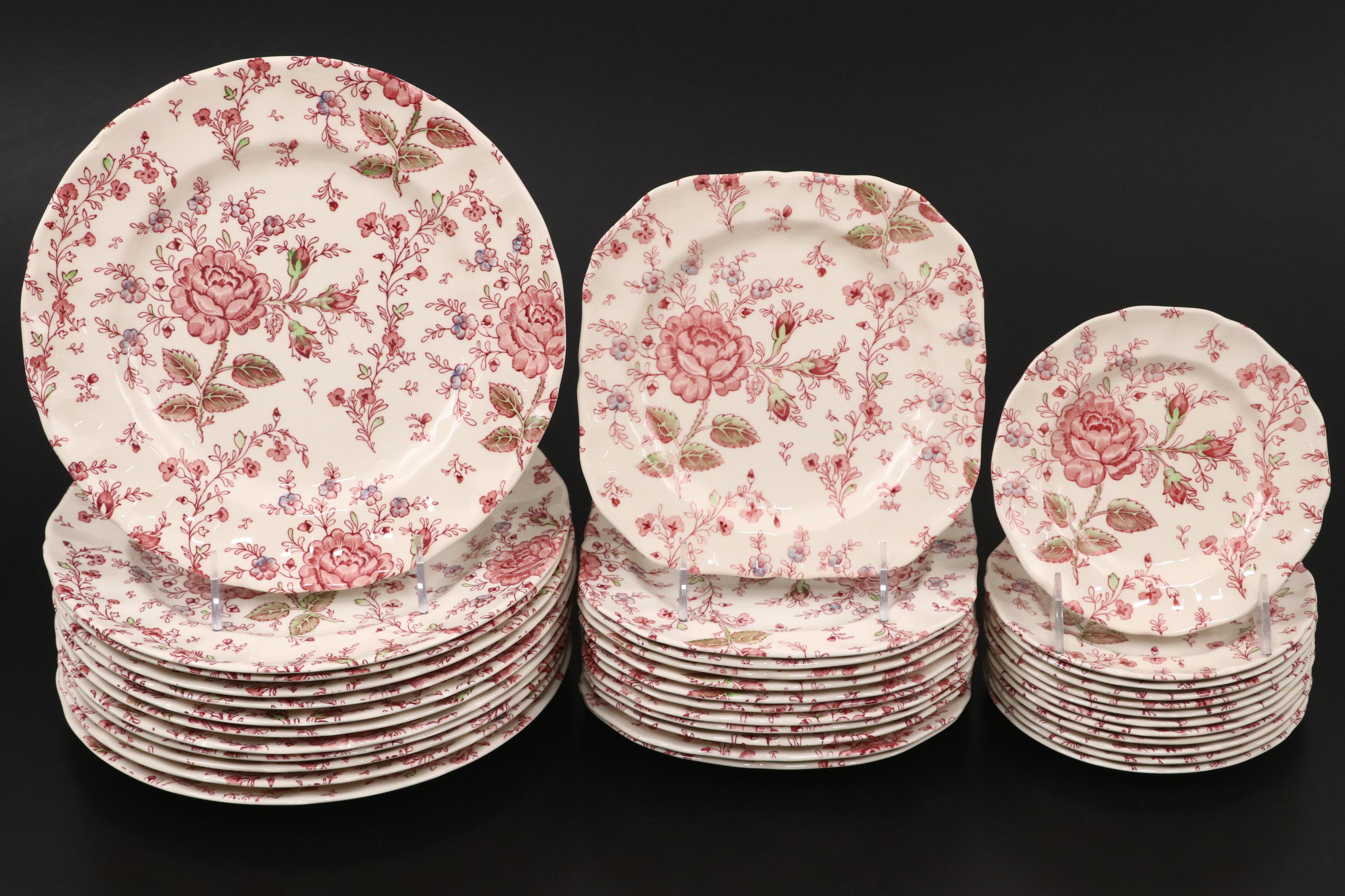 Johnson Bros Pink "Rose Chintz" Ironstone Dinnerware, Mid to Late 20th Century