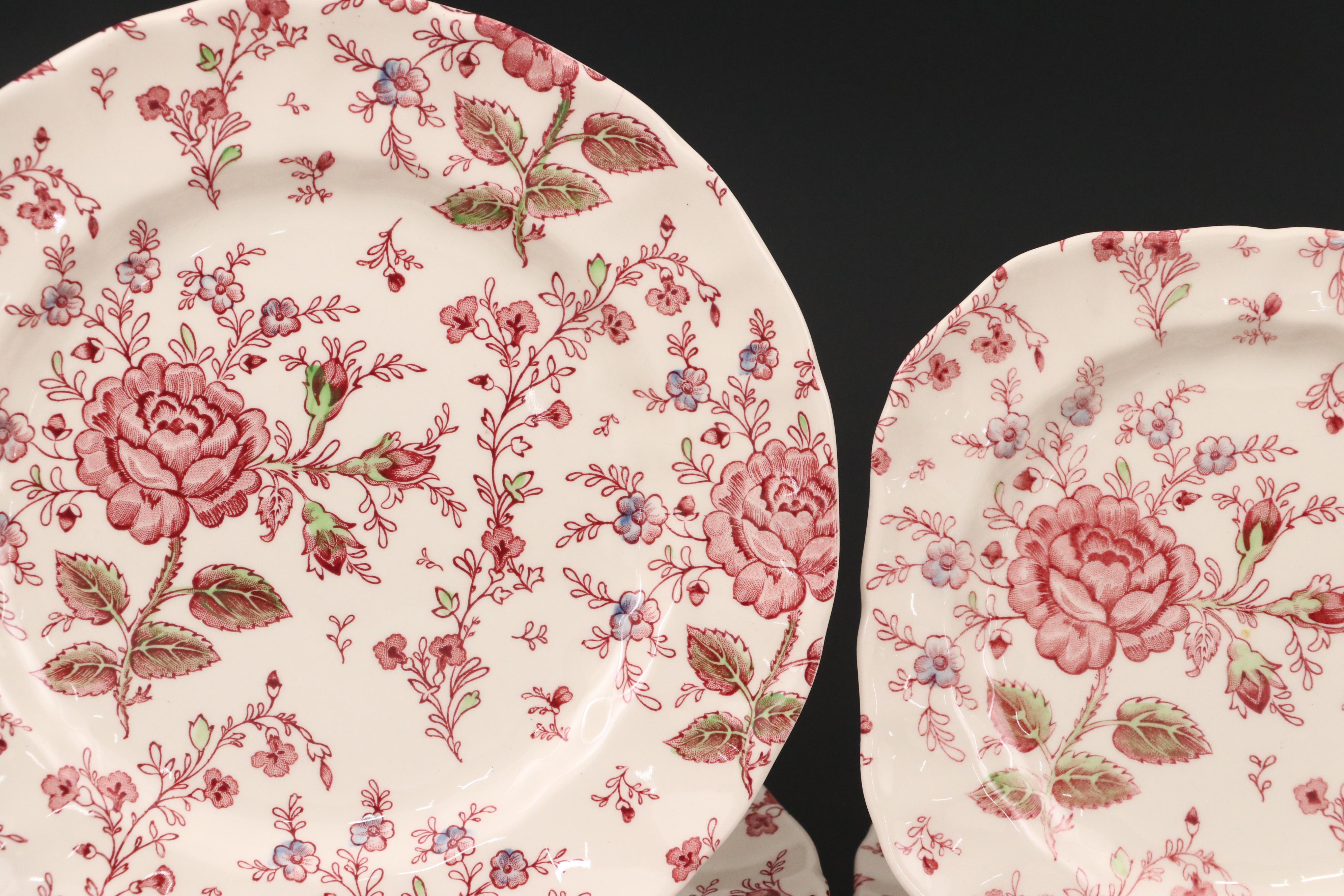 Johnson Bros Pink "Rose Chintz" Ironstone Dinnerware, Mid to Late 20th Century