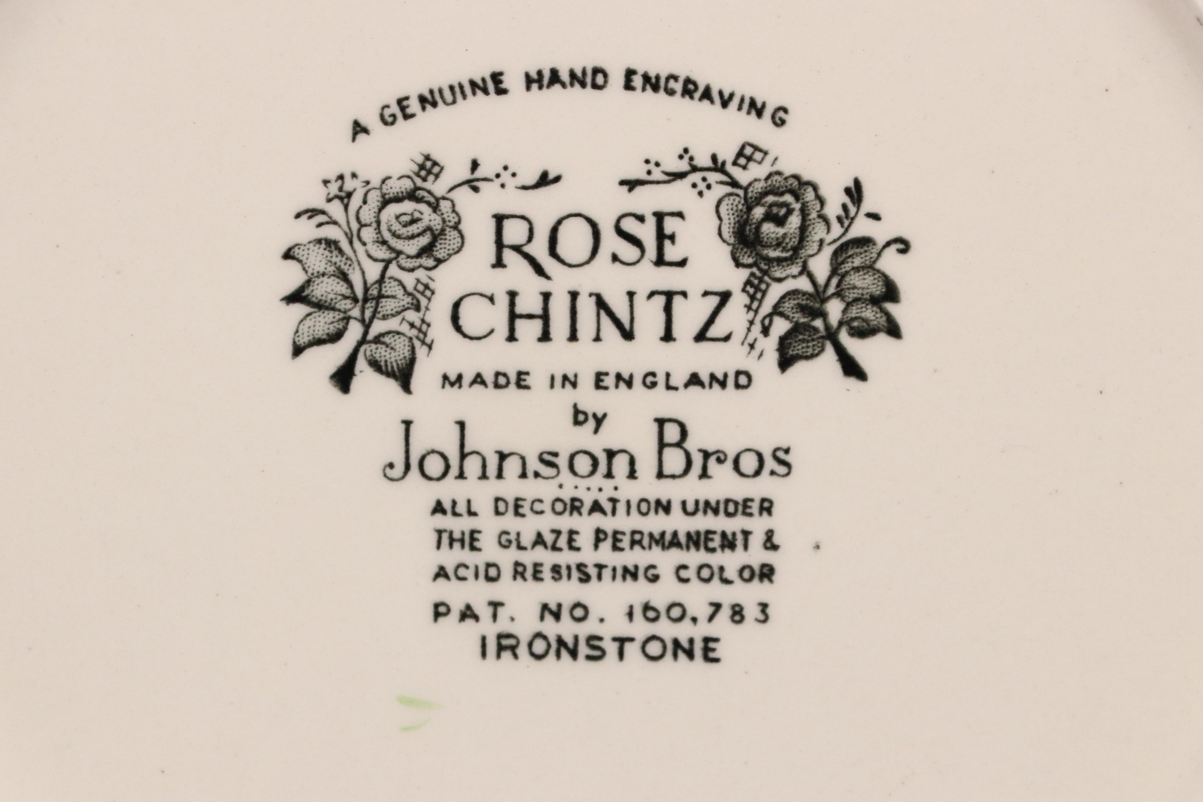 Johnson Bros Pink "Rose Chintz" Ironstone Dinnerware, Mid to Late 20th Century