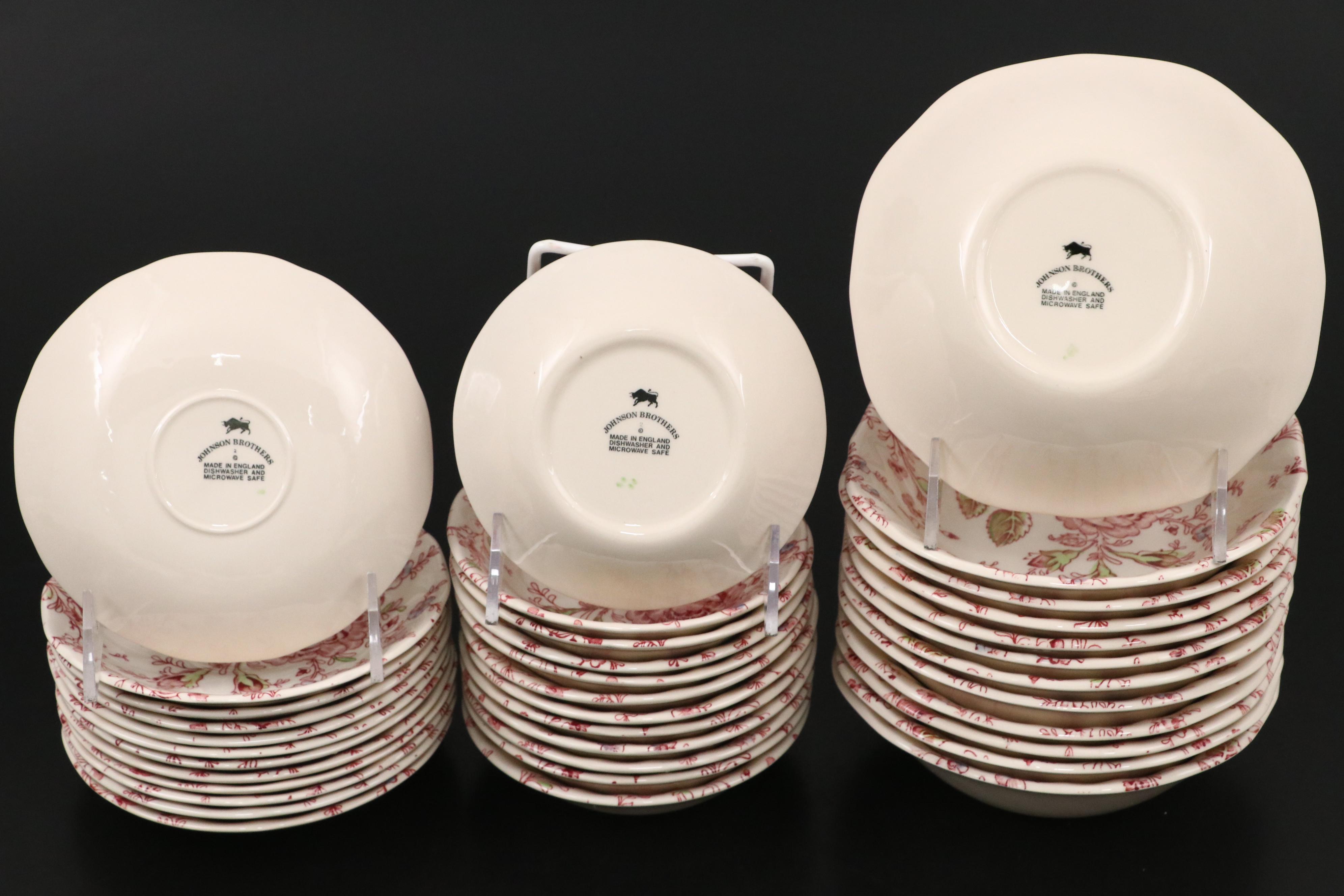 Johnson Bros Pink "Rose Chintz" Ironstone Dinnerware, Mid to Late 20th Century