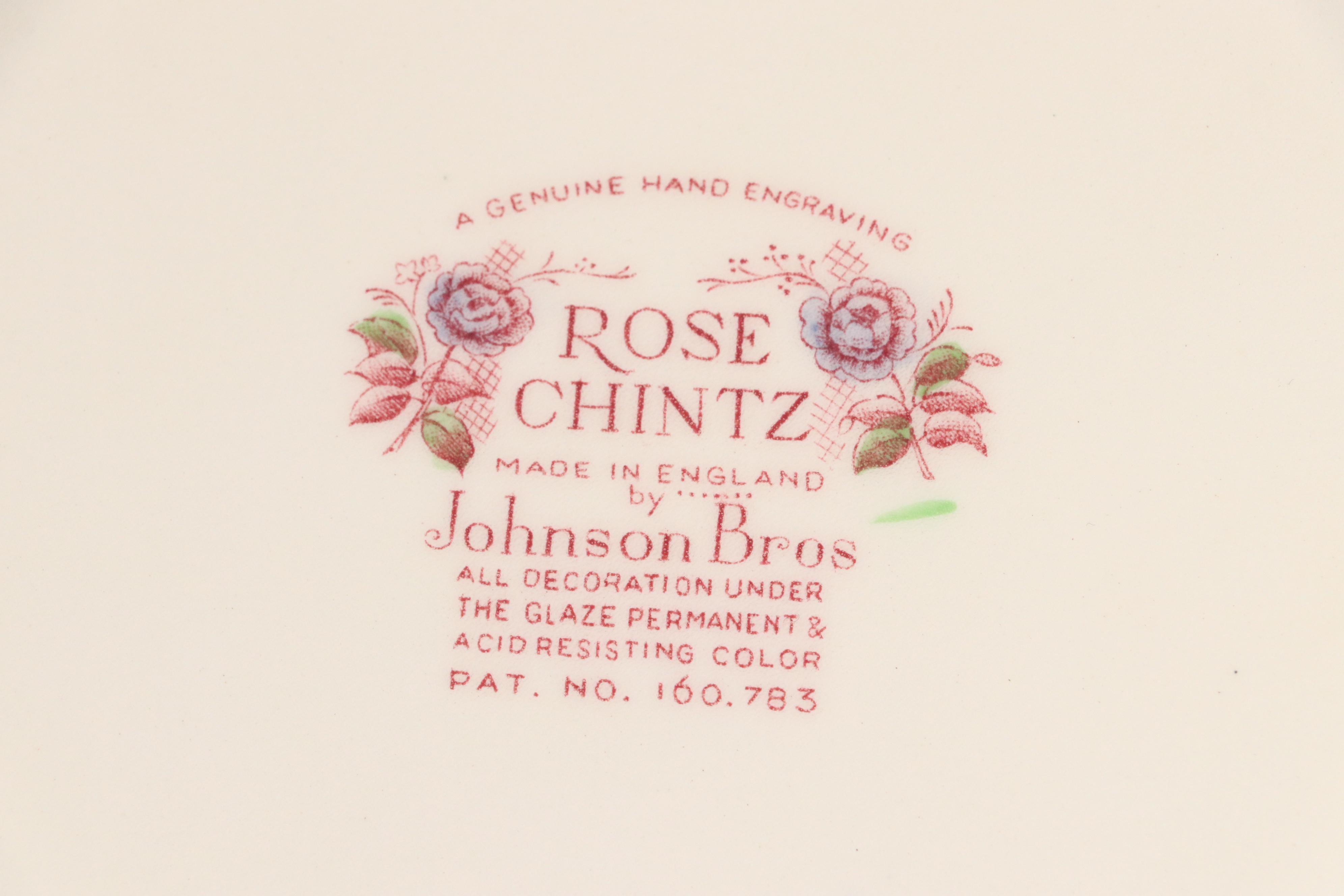 Johnson Bros Pink "Rose Chintz" Ironstone Dinnerware, Mid to Late 20th Century