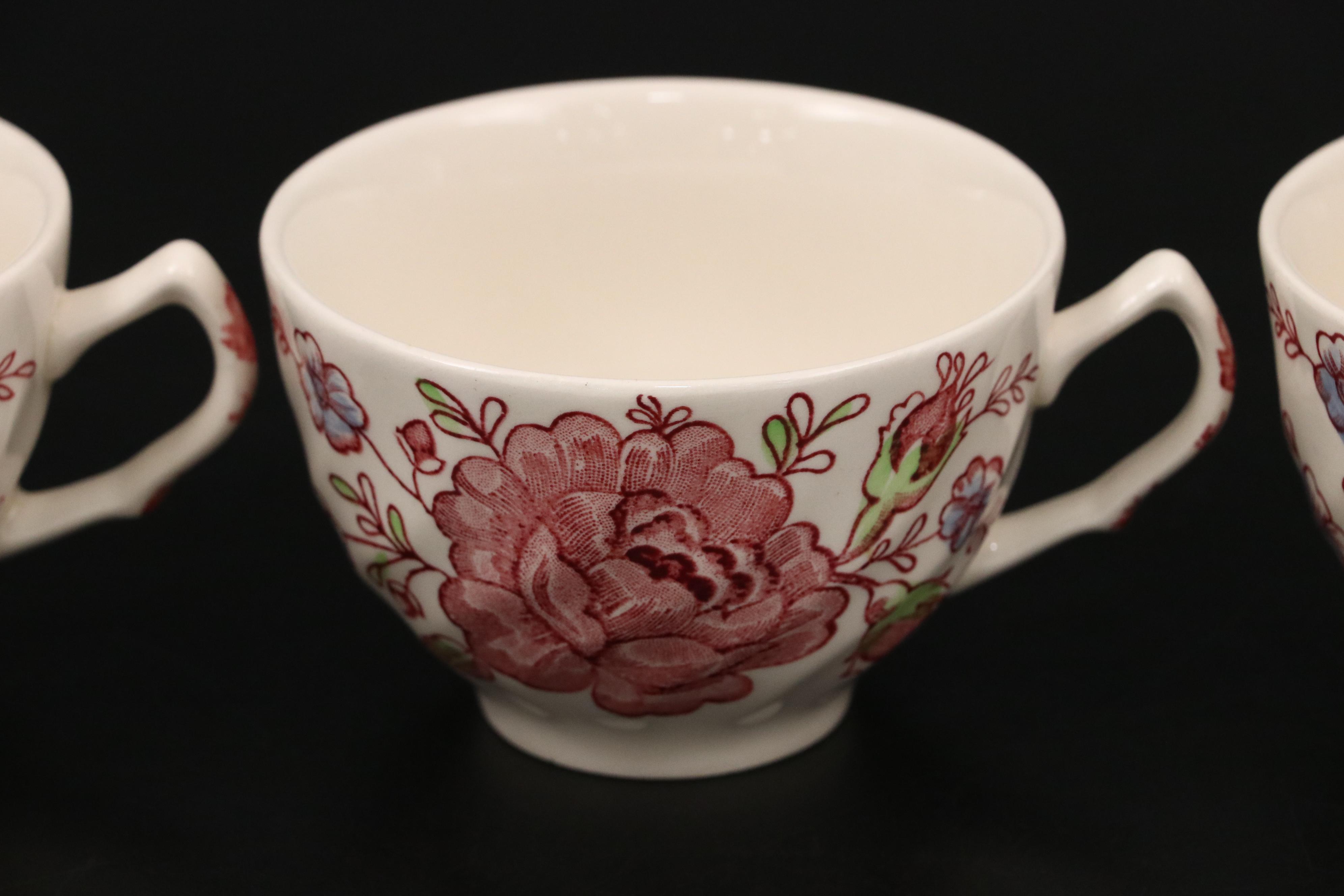 Johnson Bros Pink "Rose Chintz" Ironstone Dinnerware, Mid to Late 20th Century