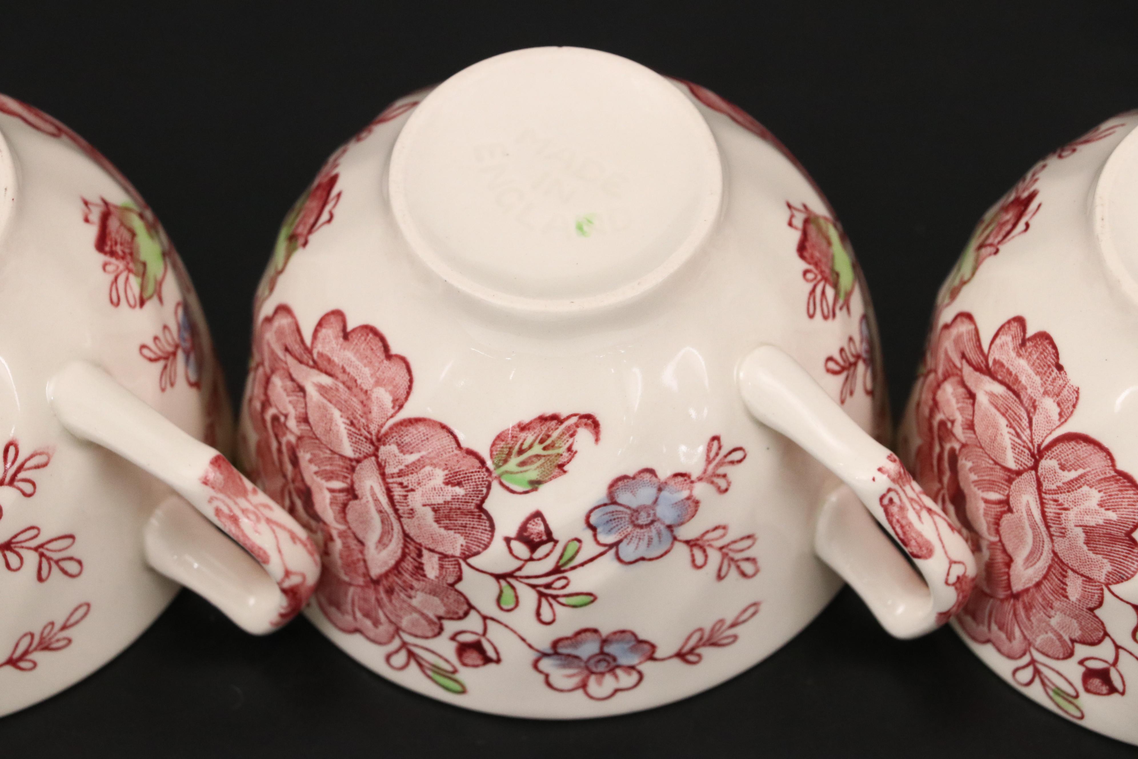 Johnson Bros Pink "Rose Chintz" Ironstone Dinnerware, Mid to Late 20th Century