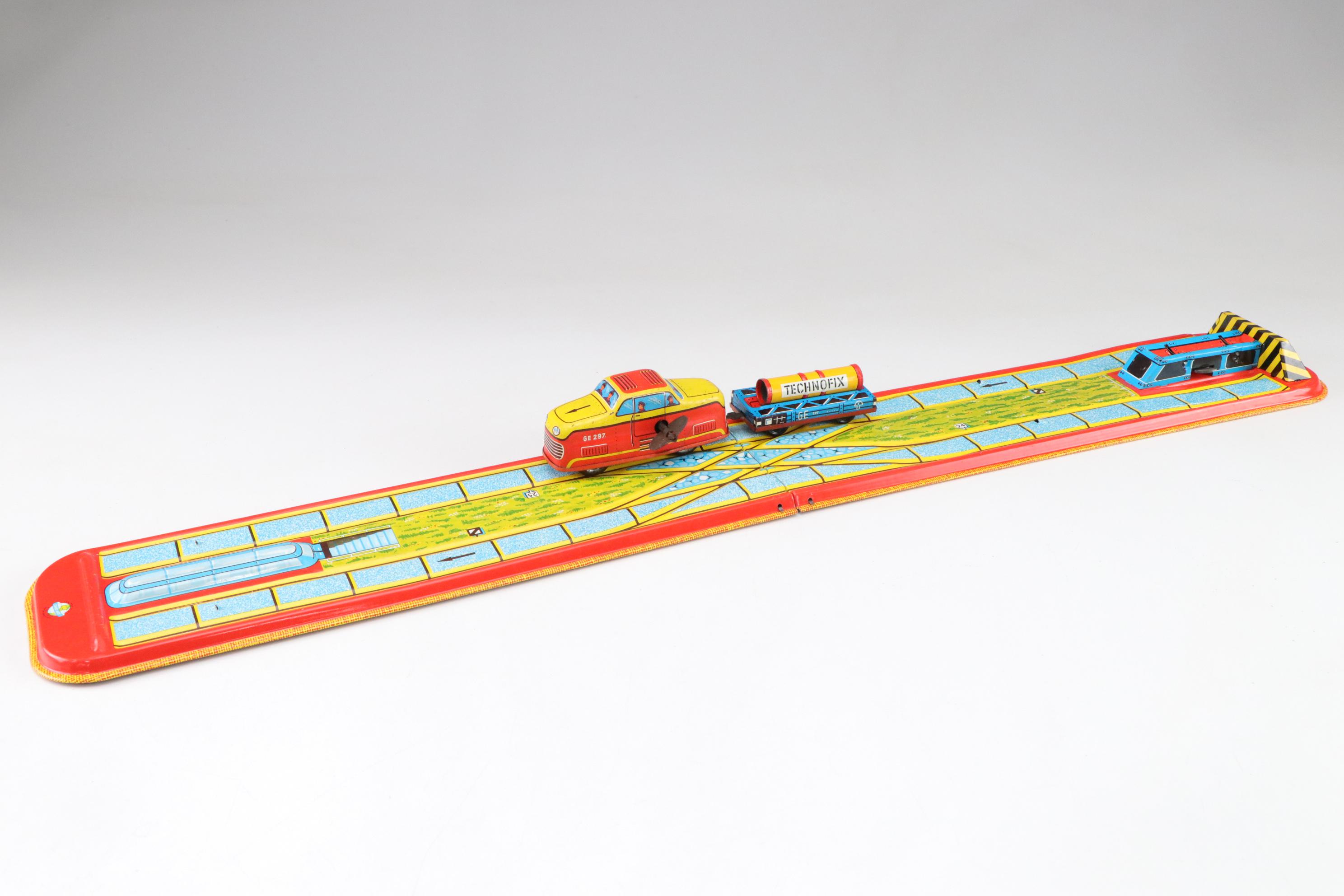 Ohio Art "Mechanical Switch & Dump Train" Tin Litho Wind-Up Toy