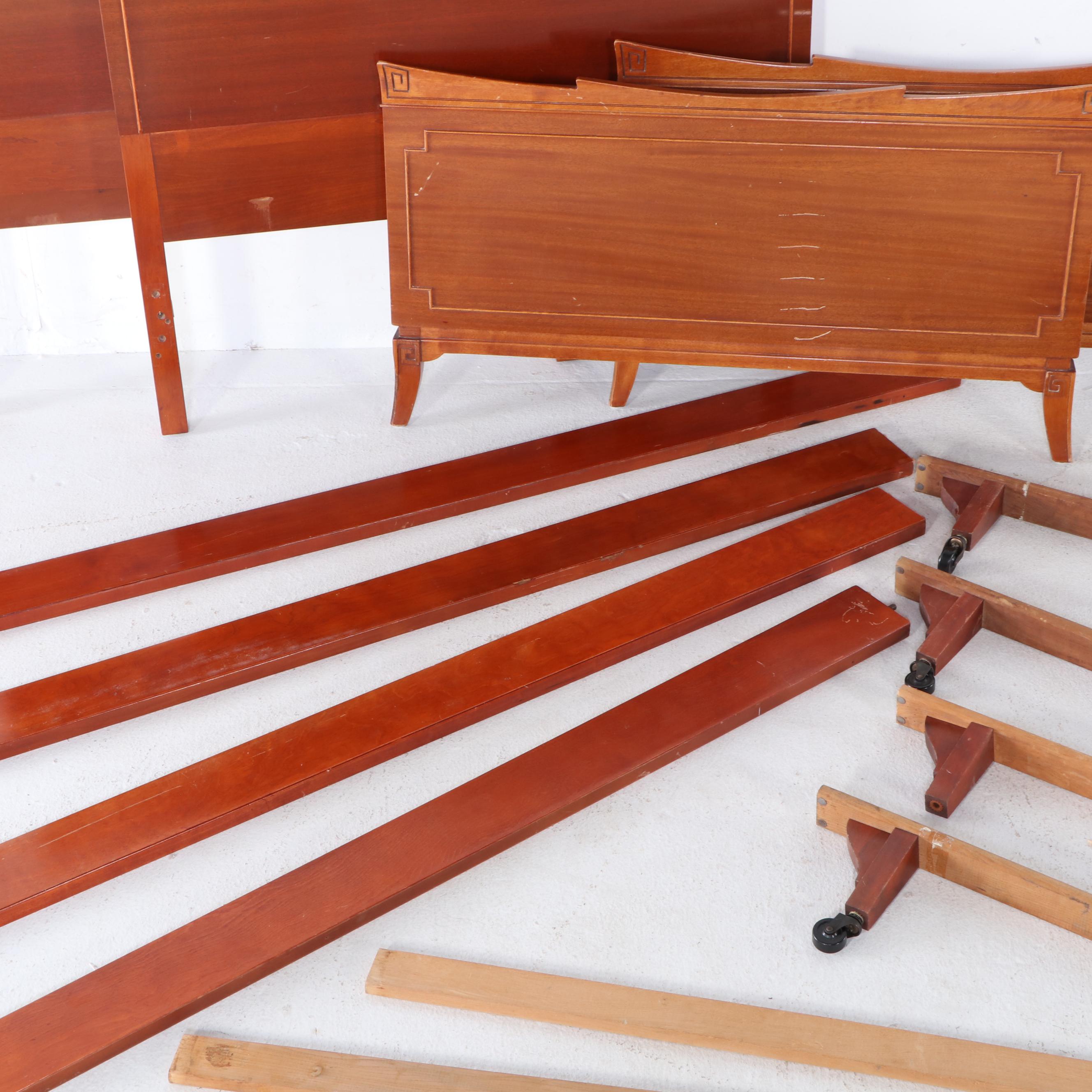 Rway Hollywood Regency Style Mahogany Twin Bed Frames