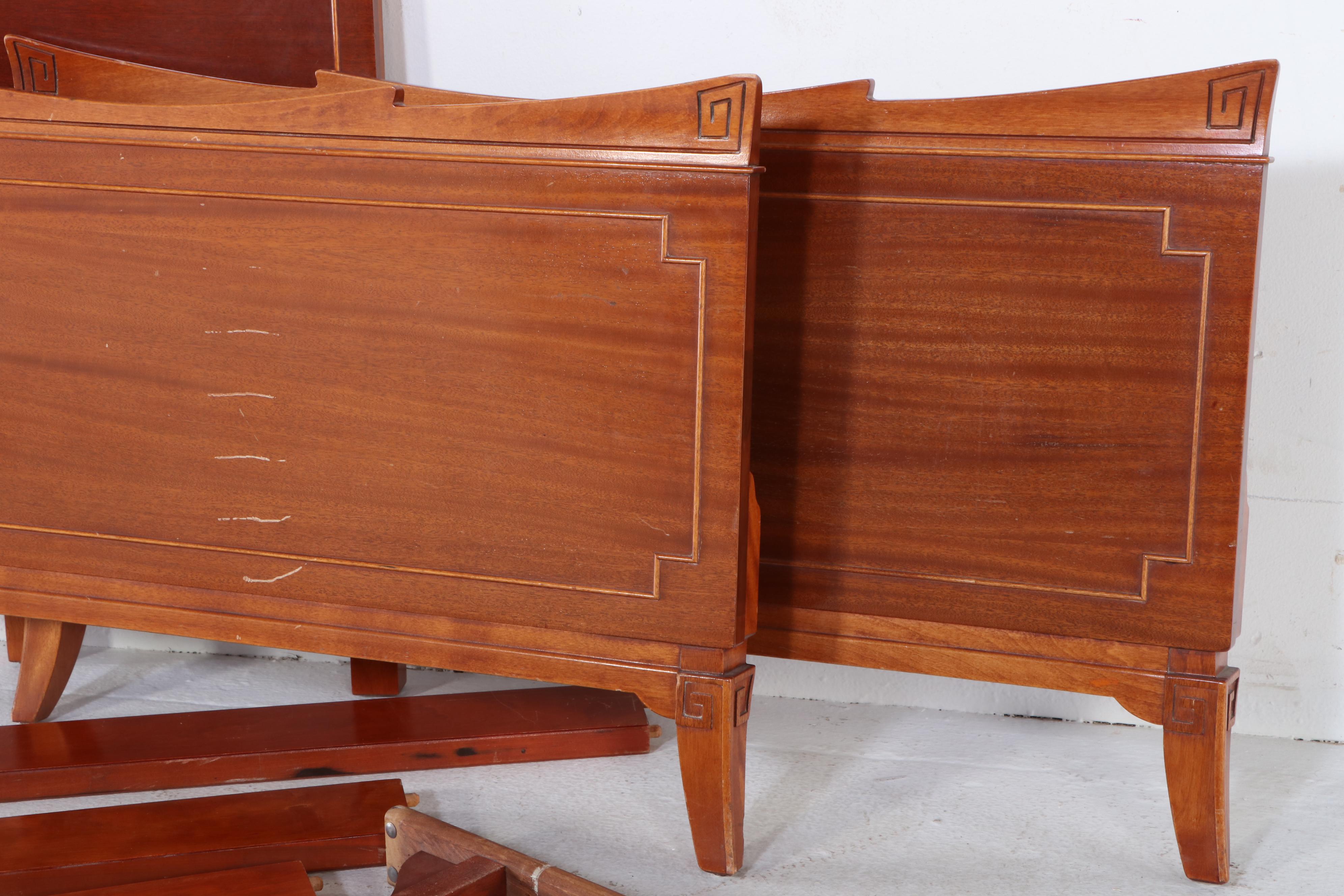 Rway Hollywood Regency Style Mahogany Twin Bed Frames