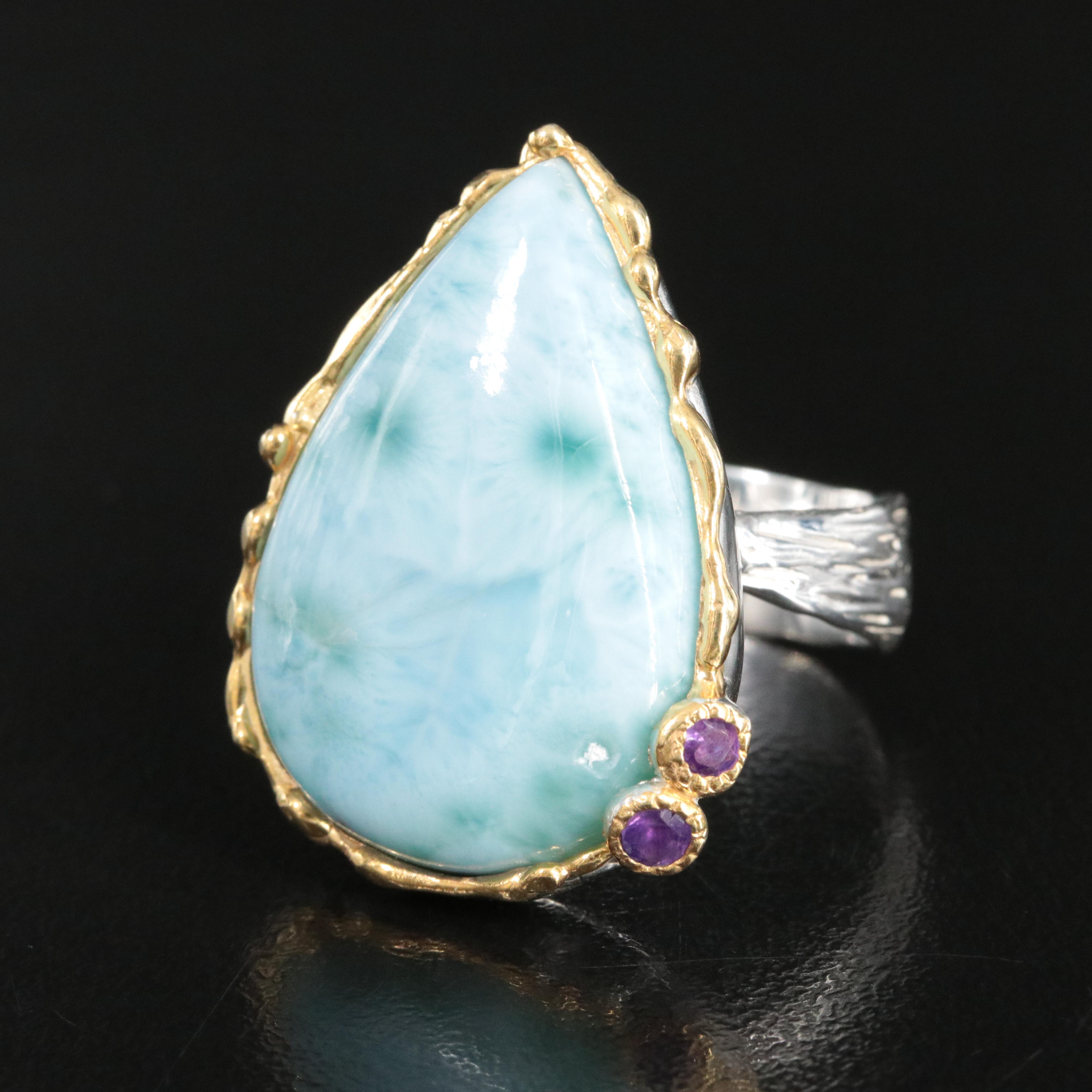 Sterling Larimar Tear Drop Pendant Ring