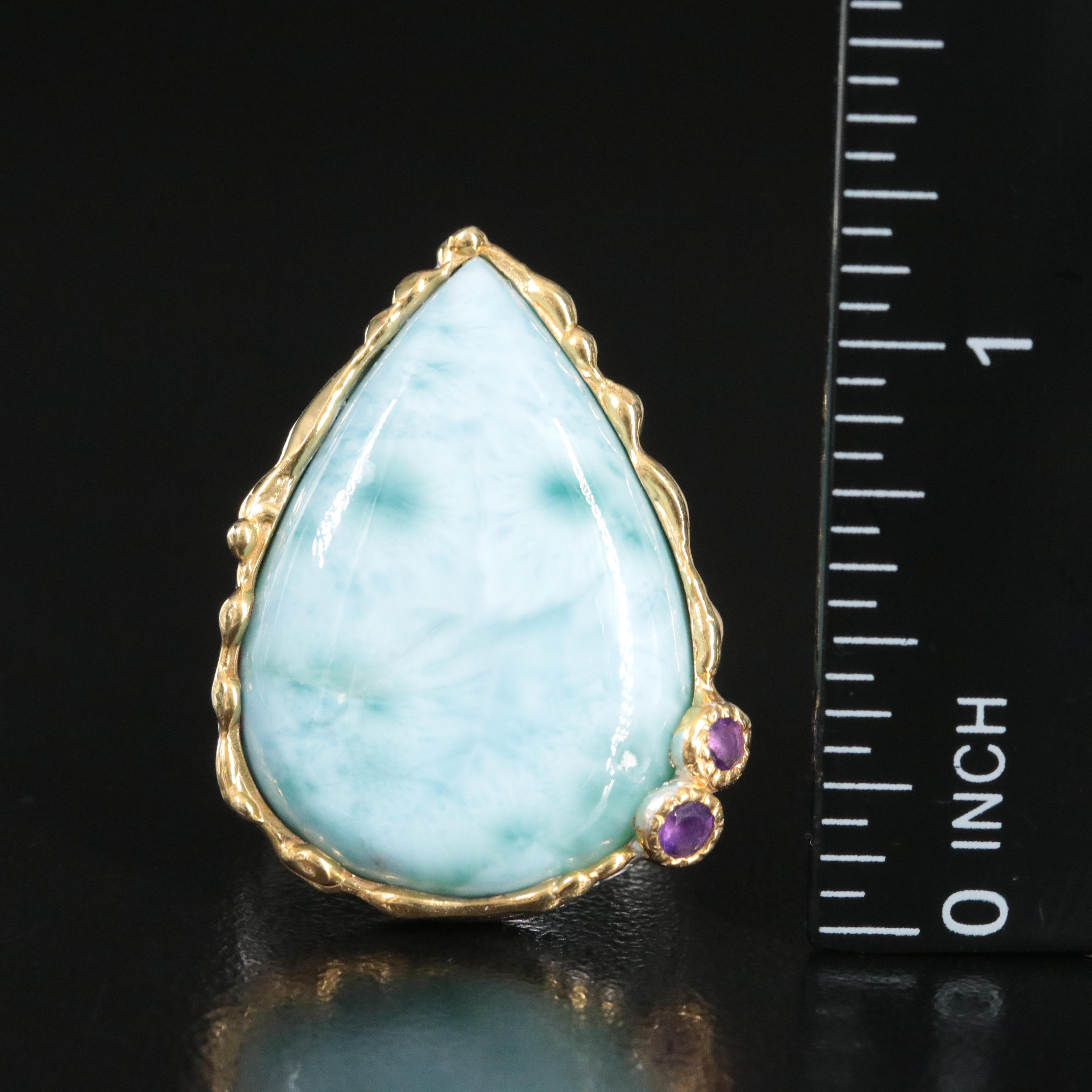 Sterling Larimar Tear Drop Pendant Ring