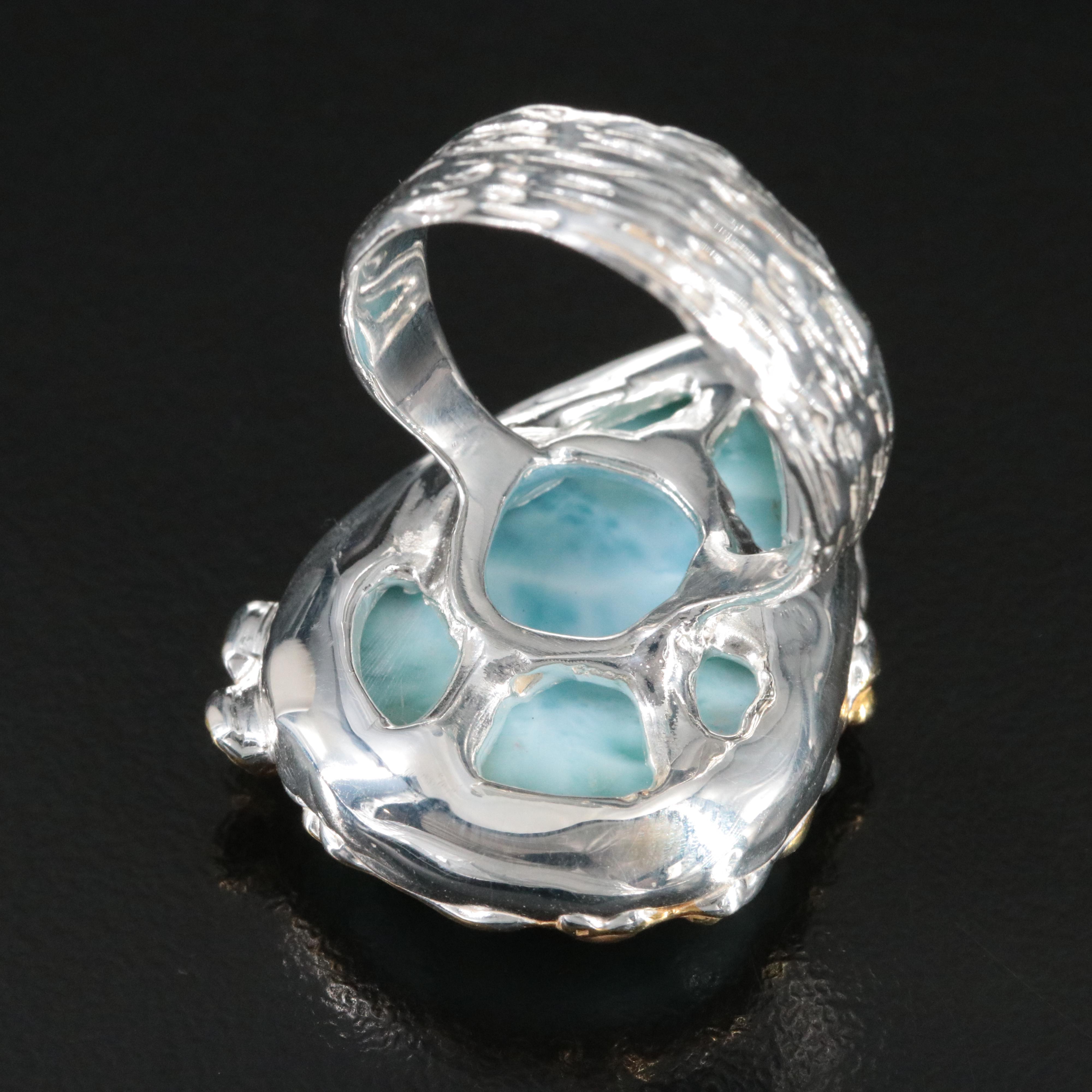 Sterling Larimar Tear Drop Pendant Ring