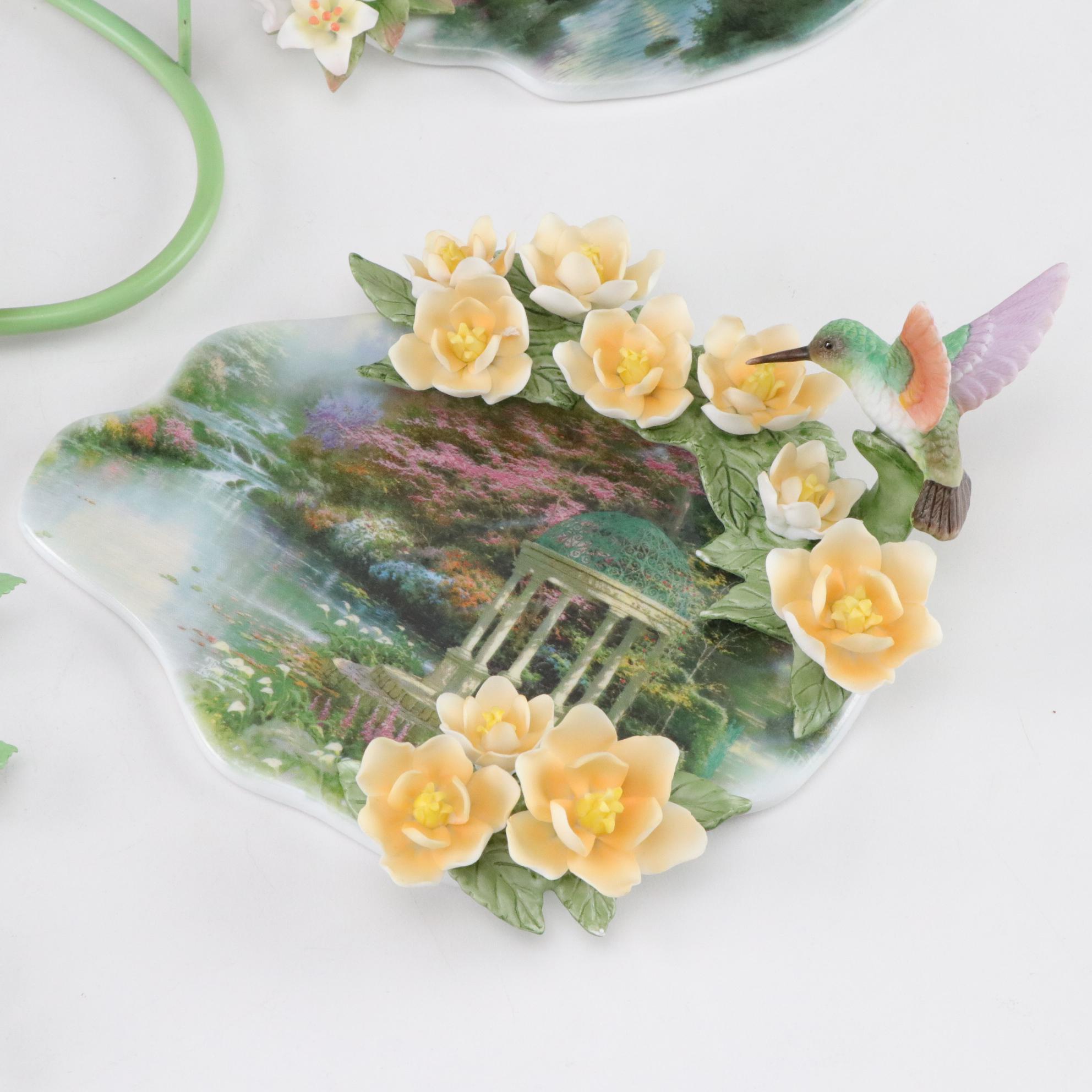 Floral Metal Wall Hanging with Four Thomas Kinkade Hummingbird Plaques