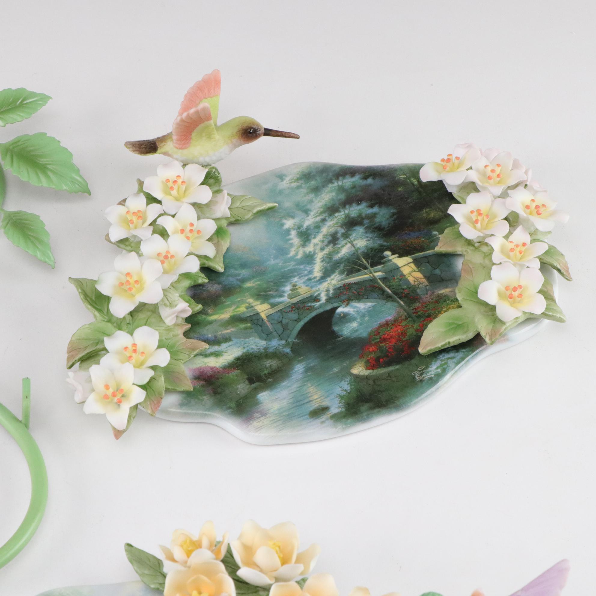 Floral Metal Wall Hanging with Four Thomas Kinkade Hummingbird Plaques