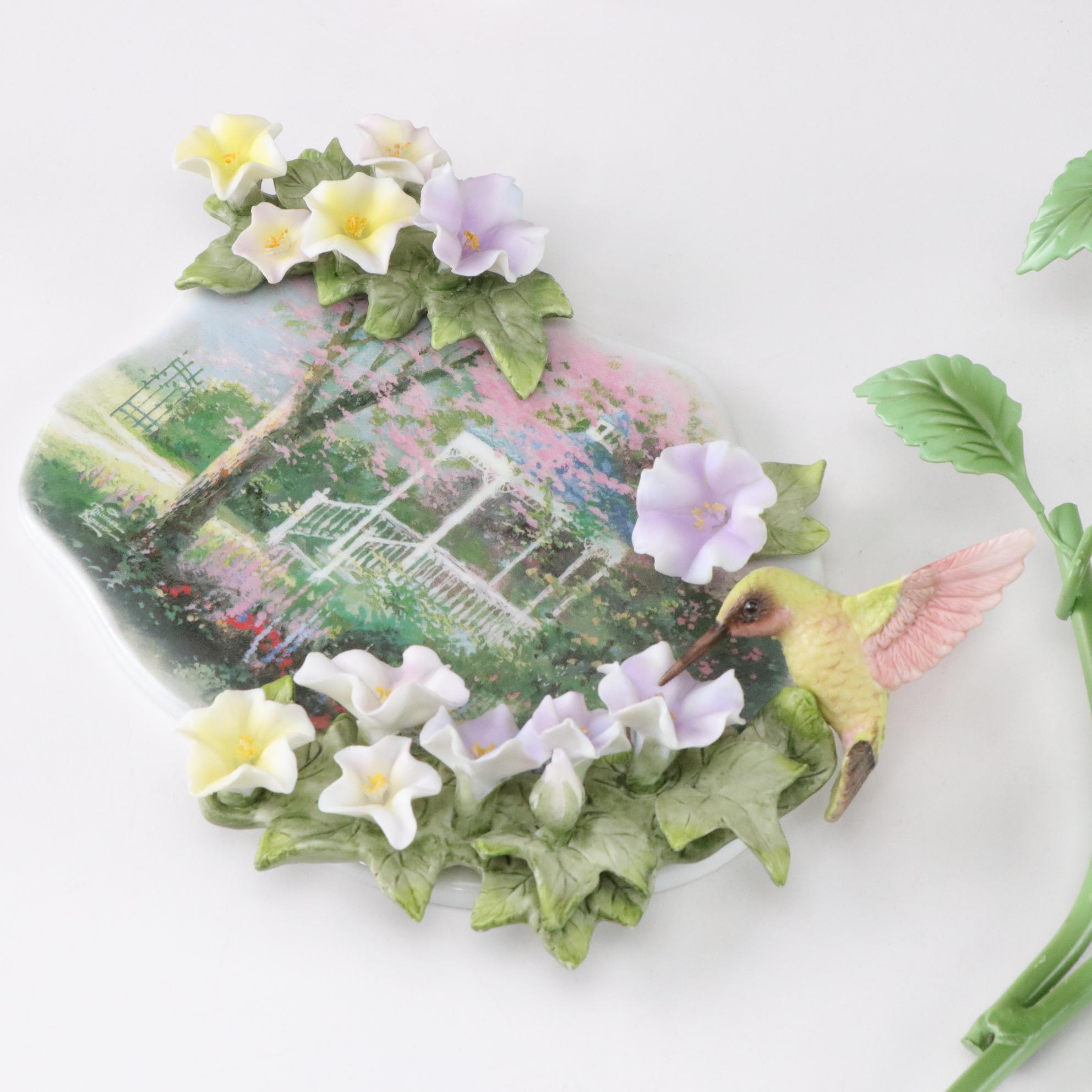 Floral Metal Wall Hanging with Four Thomas Kinkade Hummingbird Plaques