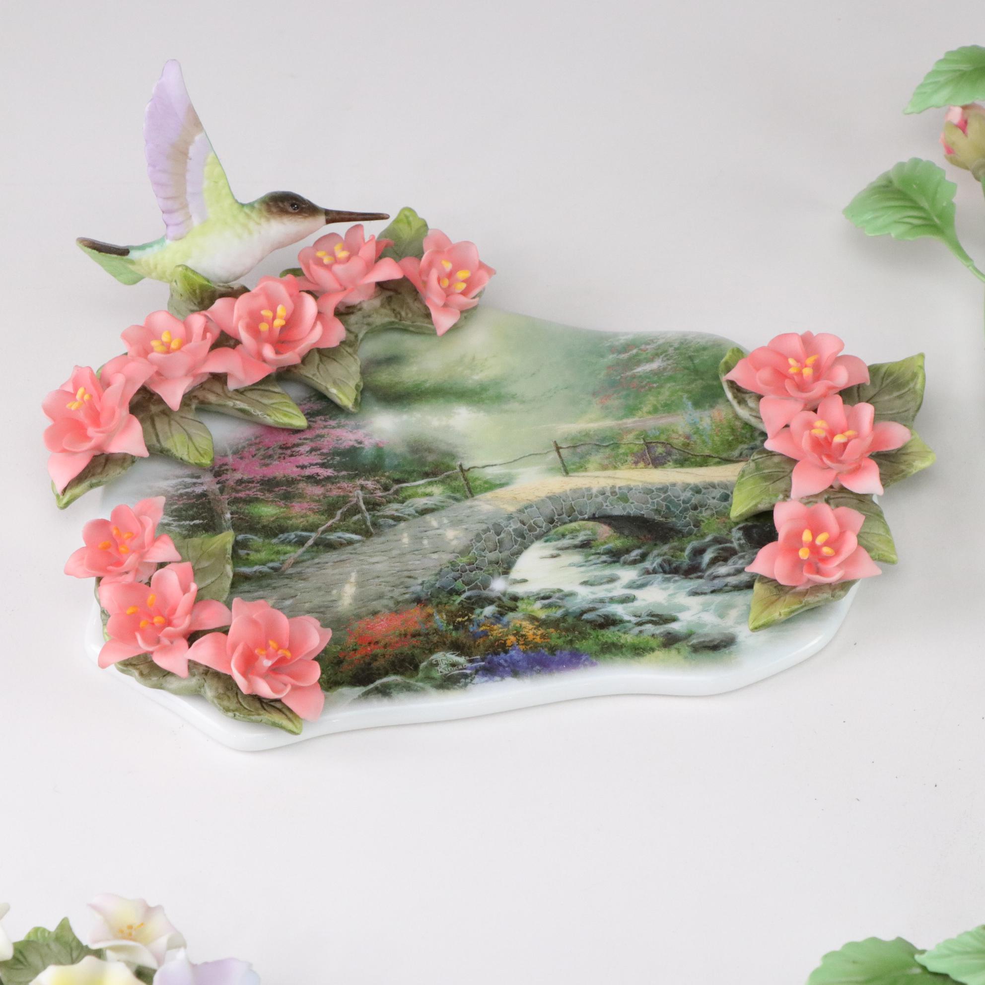 Floral Metal Wall Hanging with Four Thomas Kinkade Hummingbird Plaques