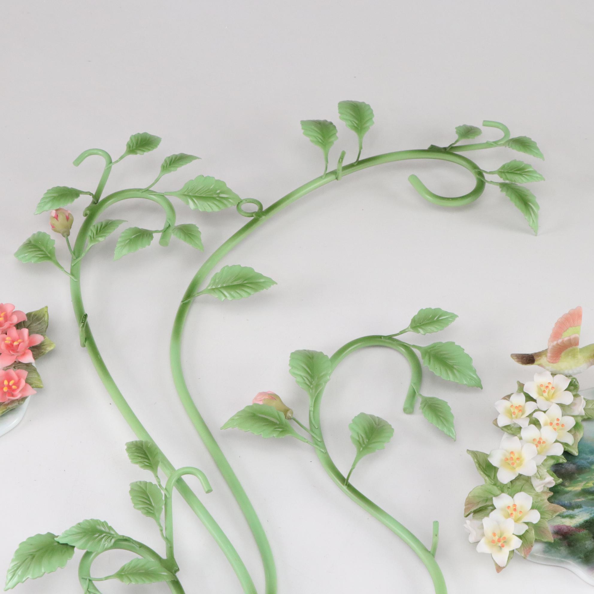 Floral Metal Wall Hanging with Four Thomas Kinkade Hummingbird Plaques