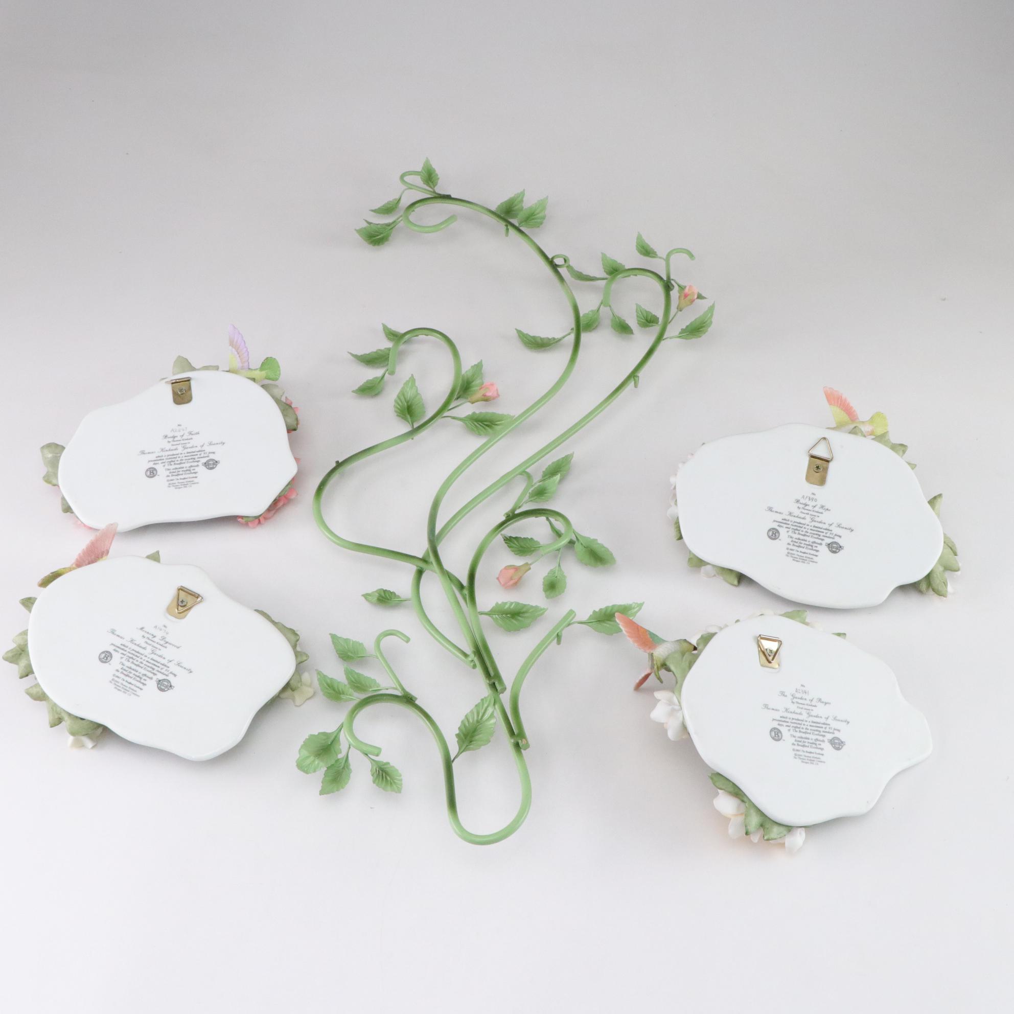 Floral Metal Wall Hanging with Four Thomas Kinkade Hummingbird Plaques