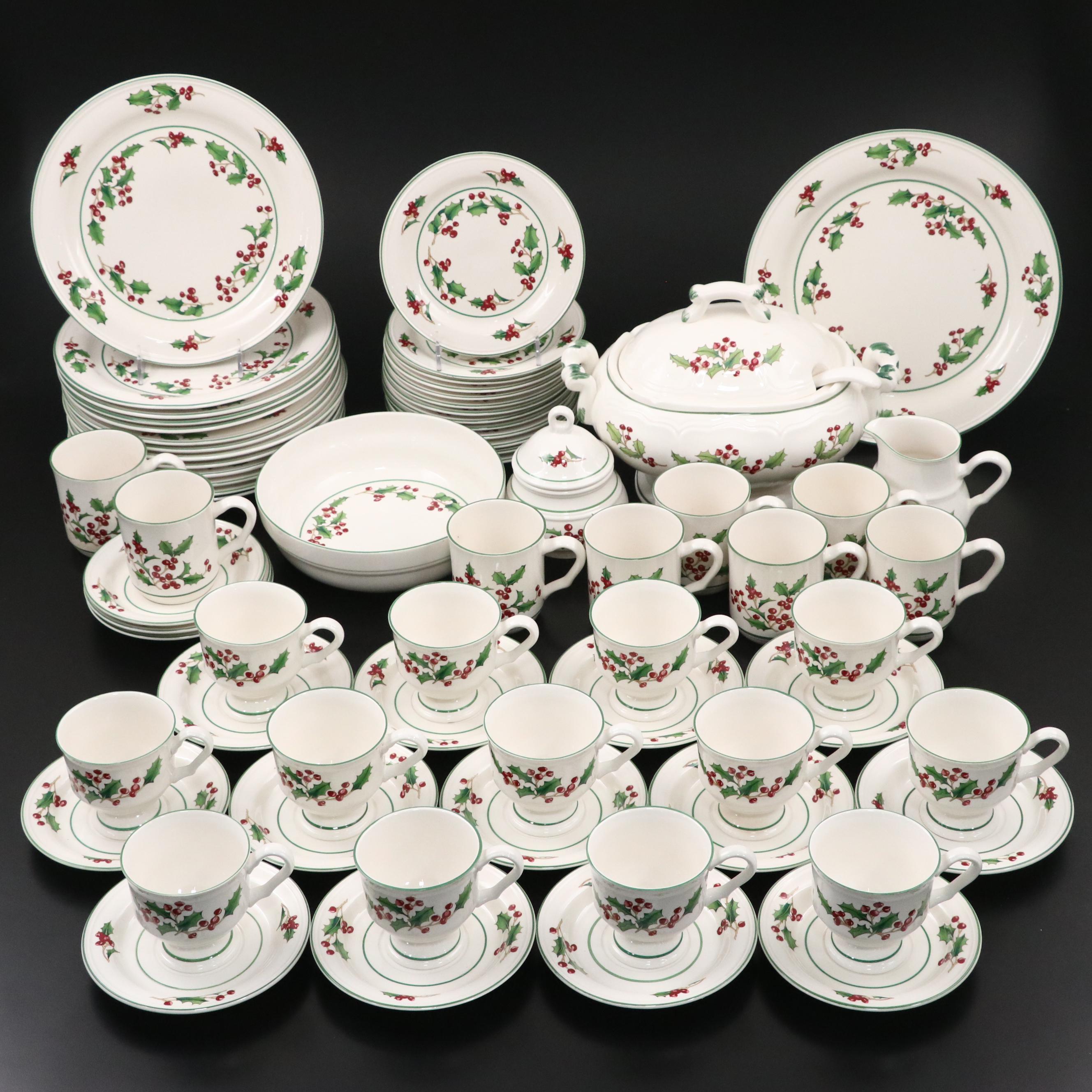 Korean Ceramic "White Christmas" Dinnerware and Serving Pieces