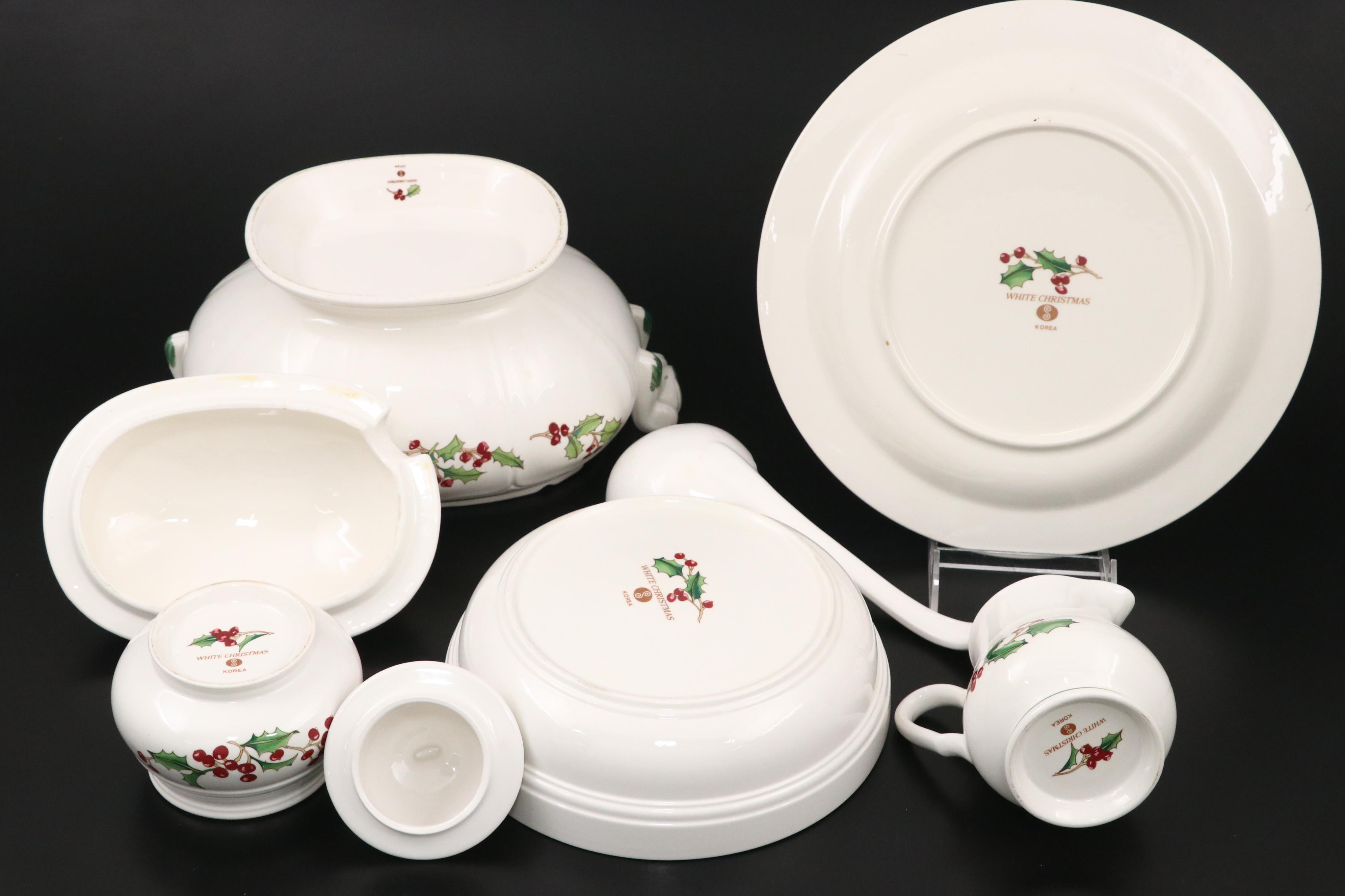 Korean Ceramic "White Christmas" Dinnerware and Serving Pieces