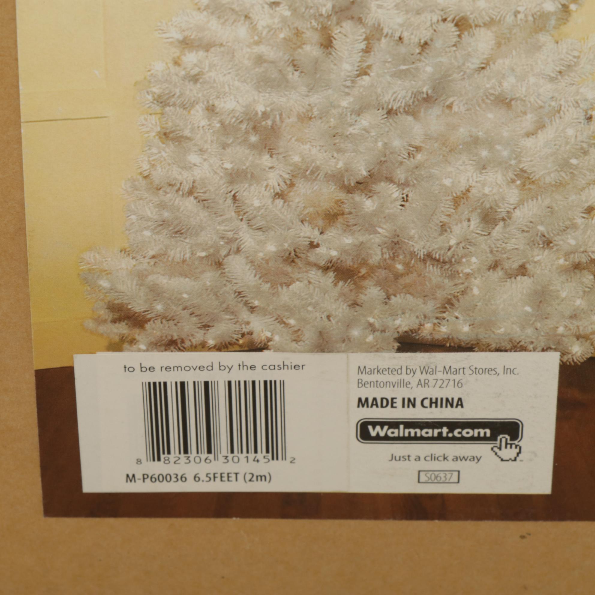 Pre-Lit 6.5 Ft. White Colorado Pine Christmas Tree with Blue Tree Skirt and More