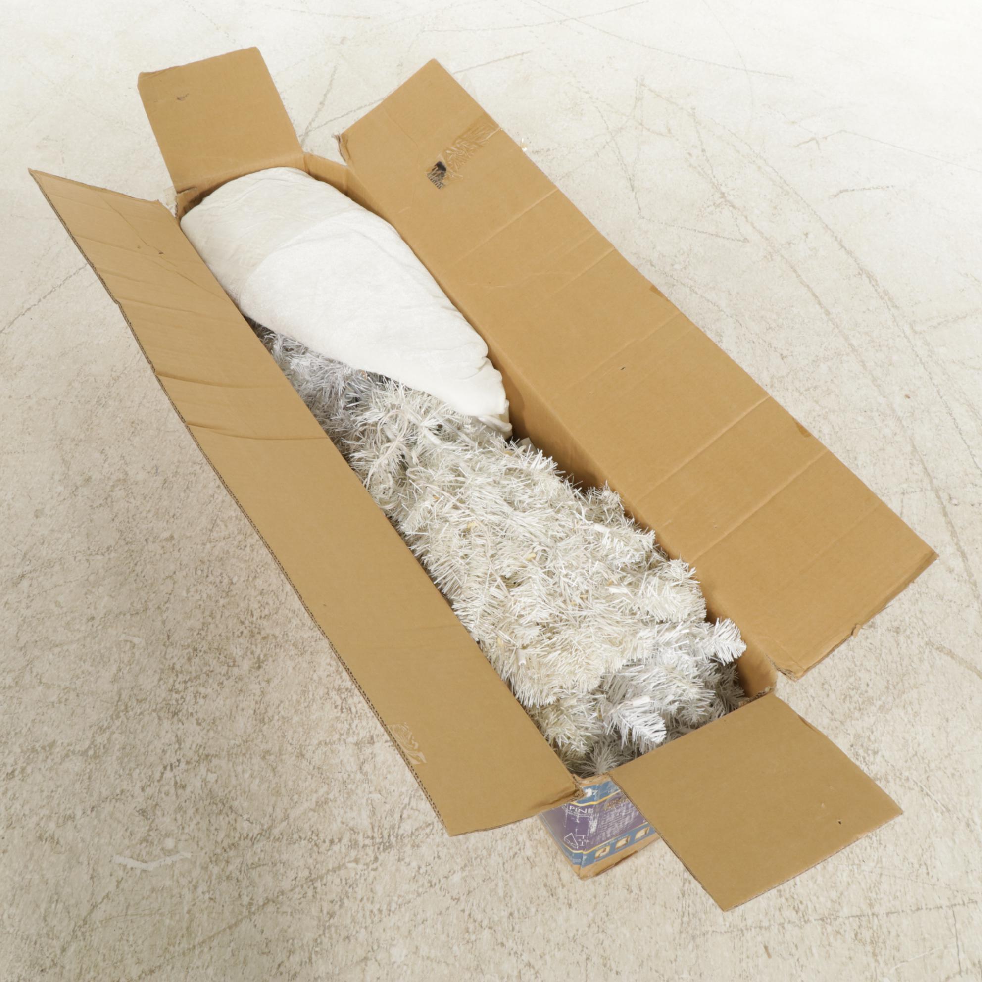 Pre-Lit 6.5 Ft. White Colorado Pine Christmas Tree with Blue Tree Skirt and More