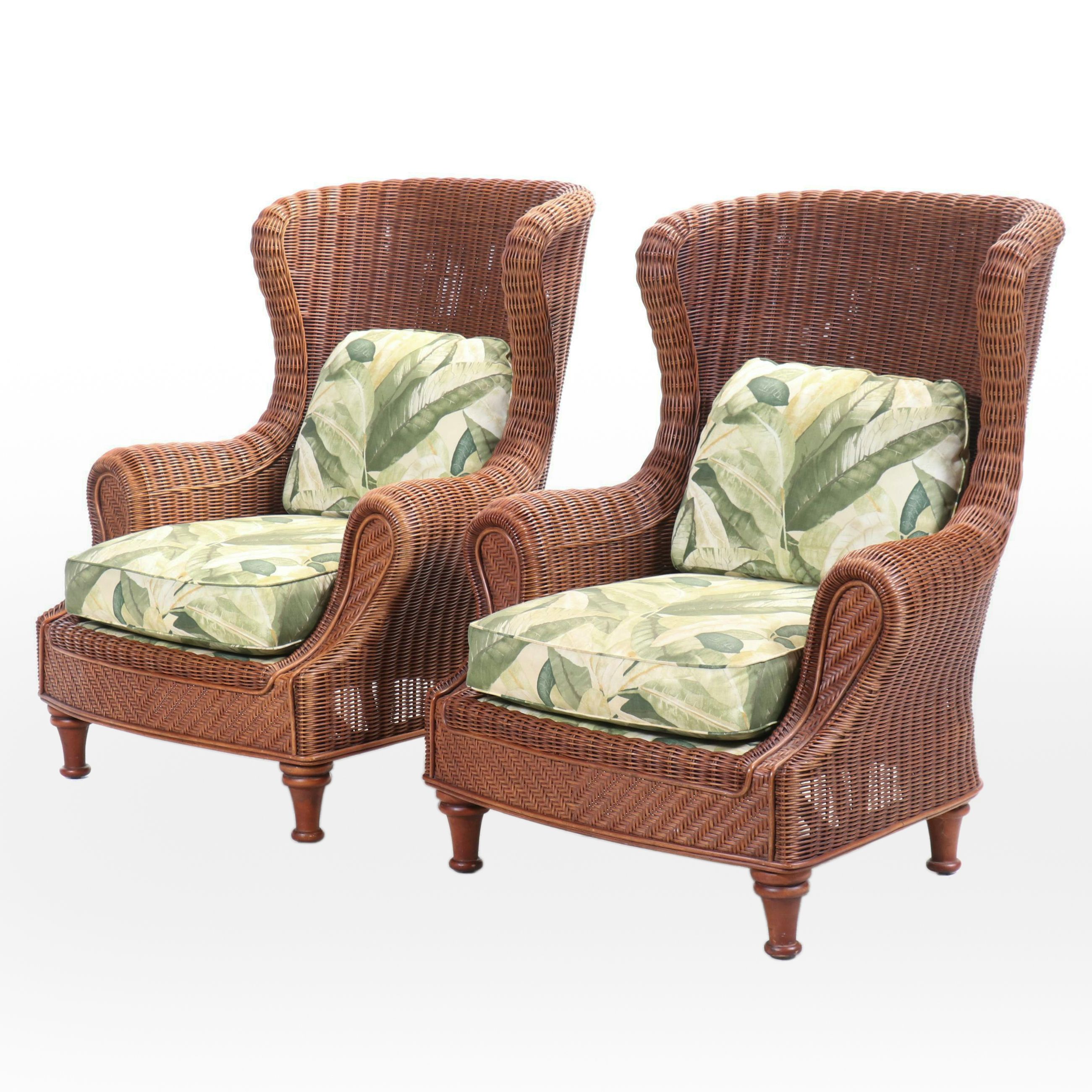 Pair of Wicker Armchairs with Cushions