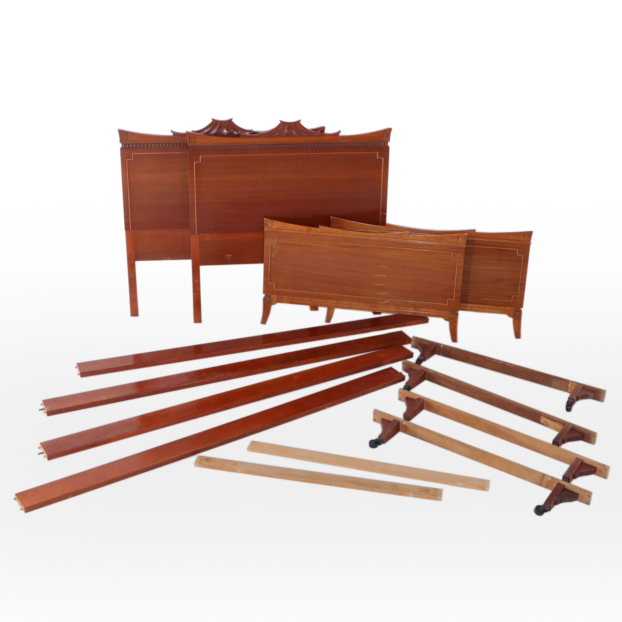 Rway Hollywood Regency Style Mahogany Twin Bed Frames