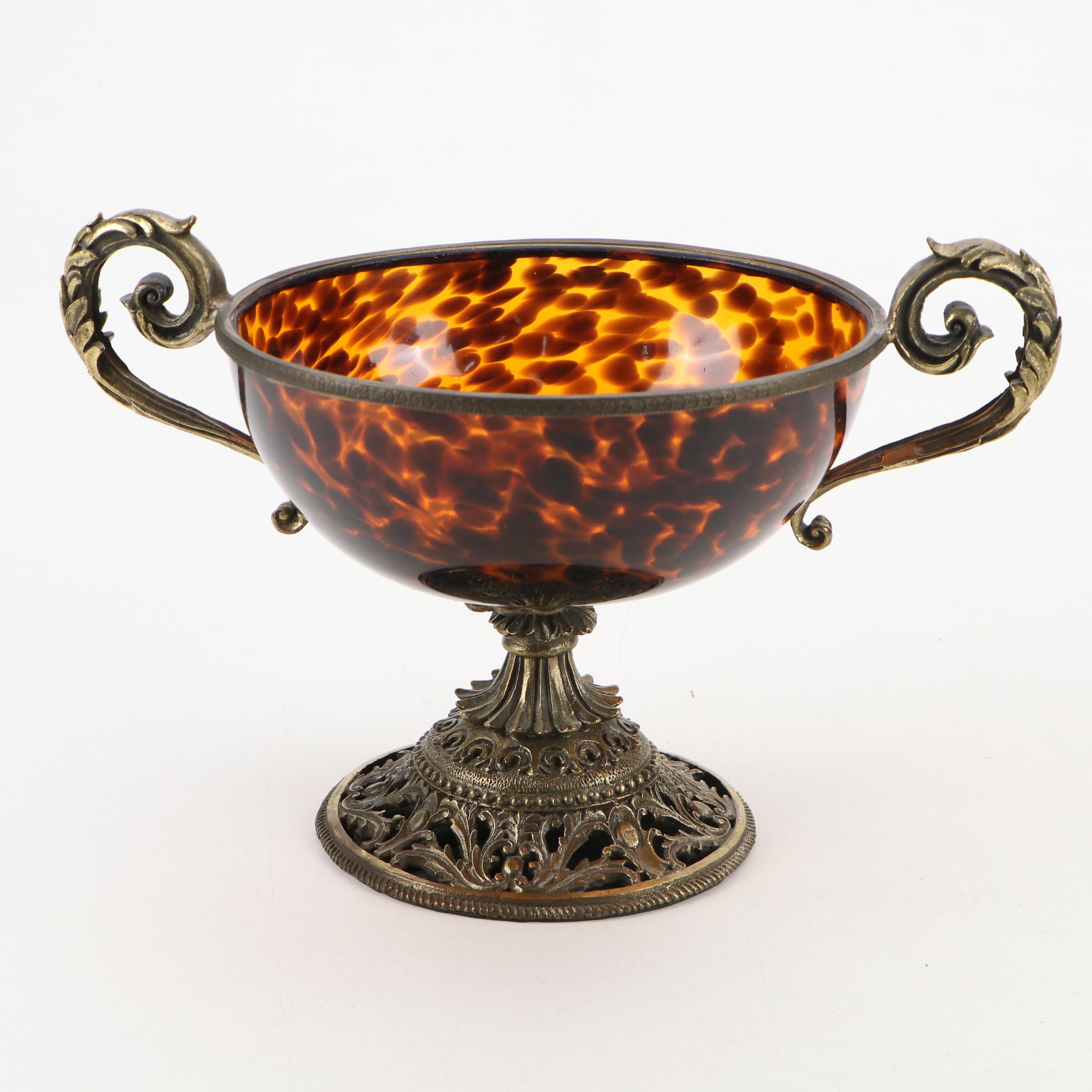 Sarried Ormolu Mounted Tortoiseshell Glass Urn with Art Glass Disk