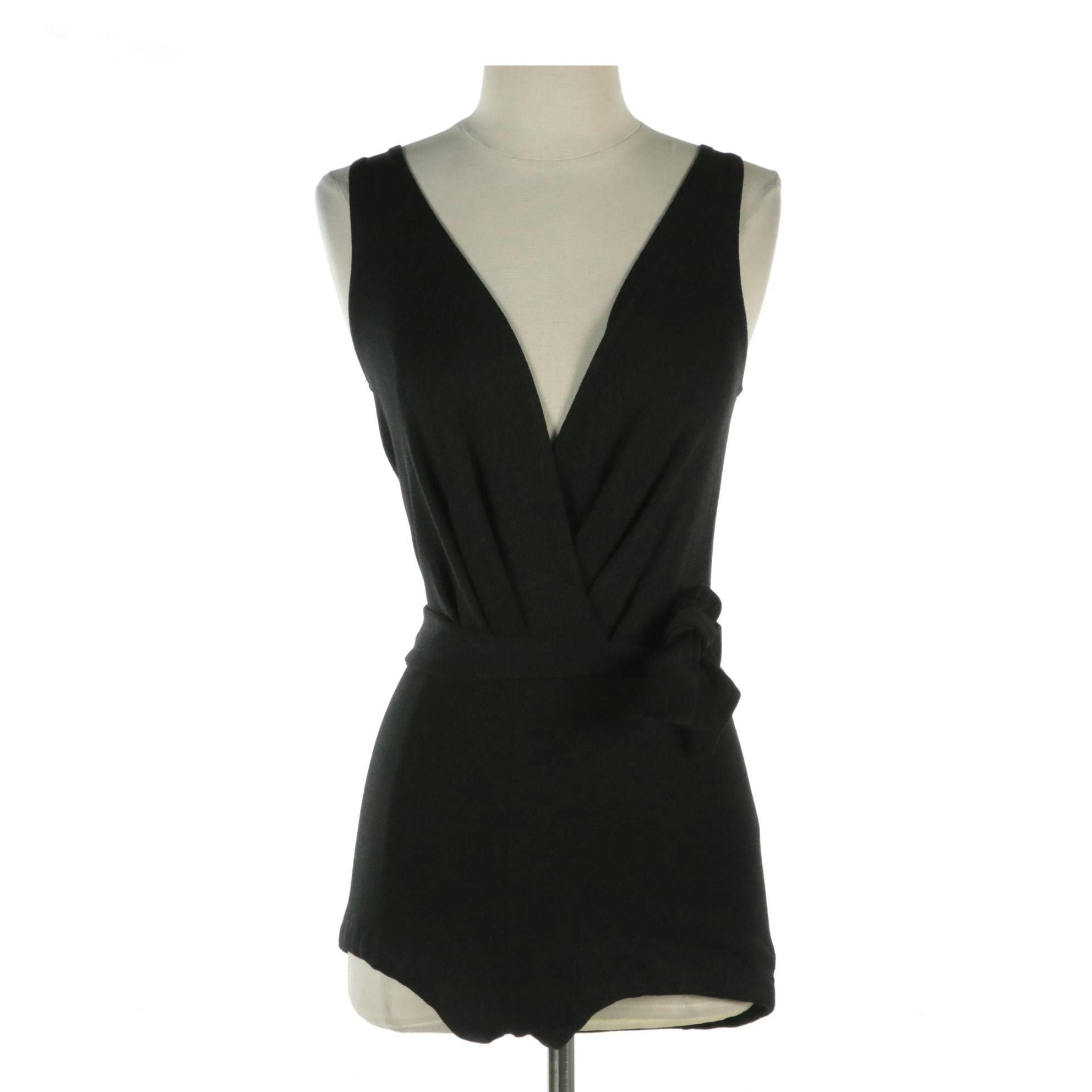 Sleeveless Belted V-Neck Romper in Black