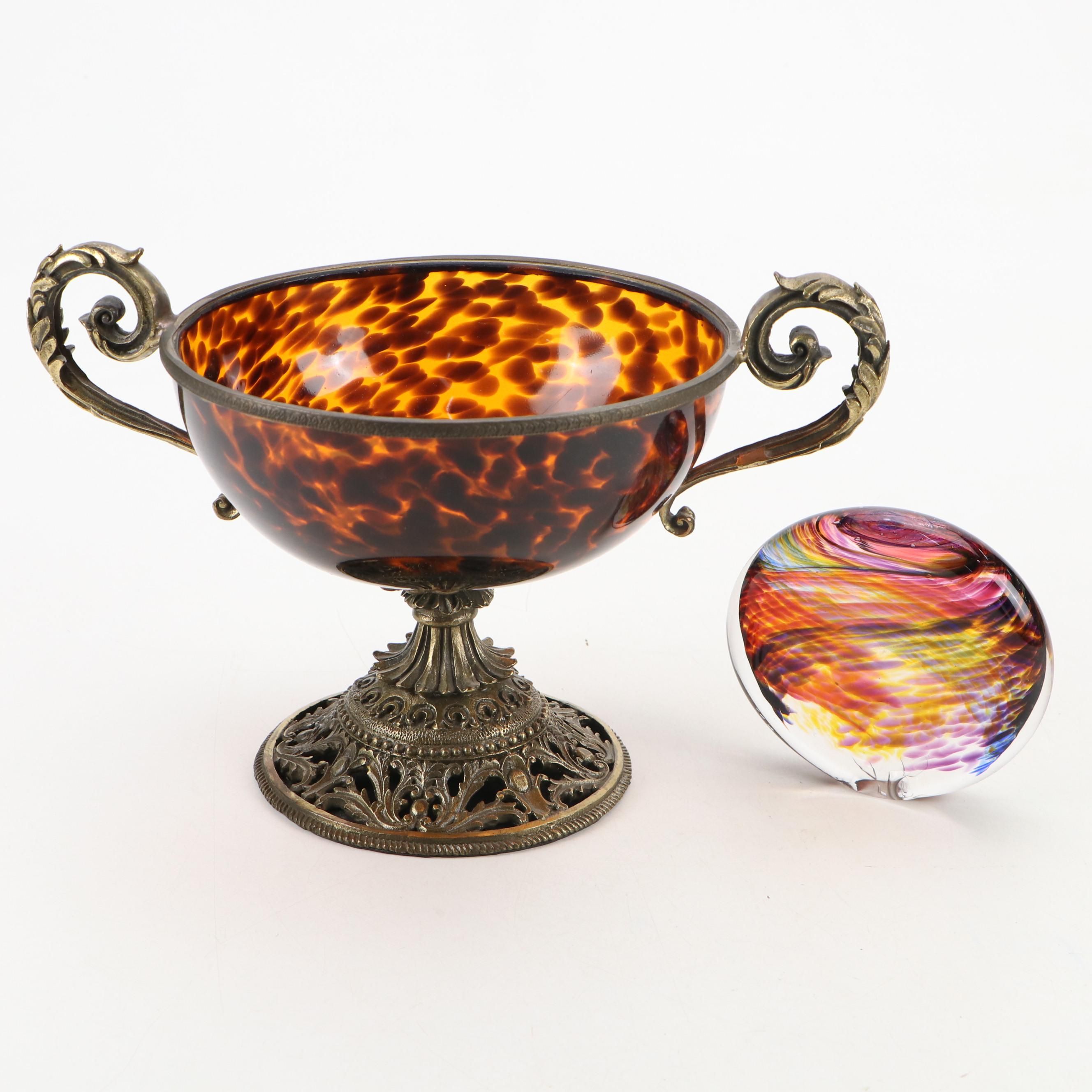 Sarried Ormolu Mounted Tortoiseshell Glass Urn with Art Glass Disk