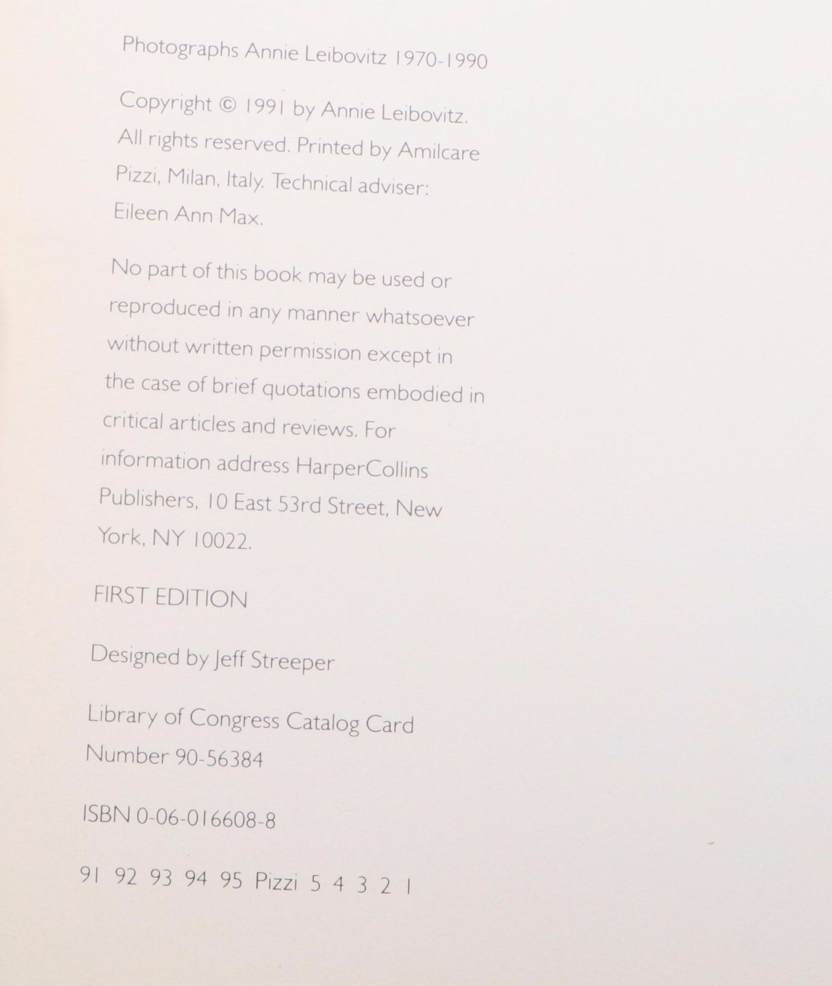 First Edition, First Printing "Photographs, 1970–1990" by Annie Leibovitz, 1991