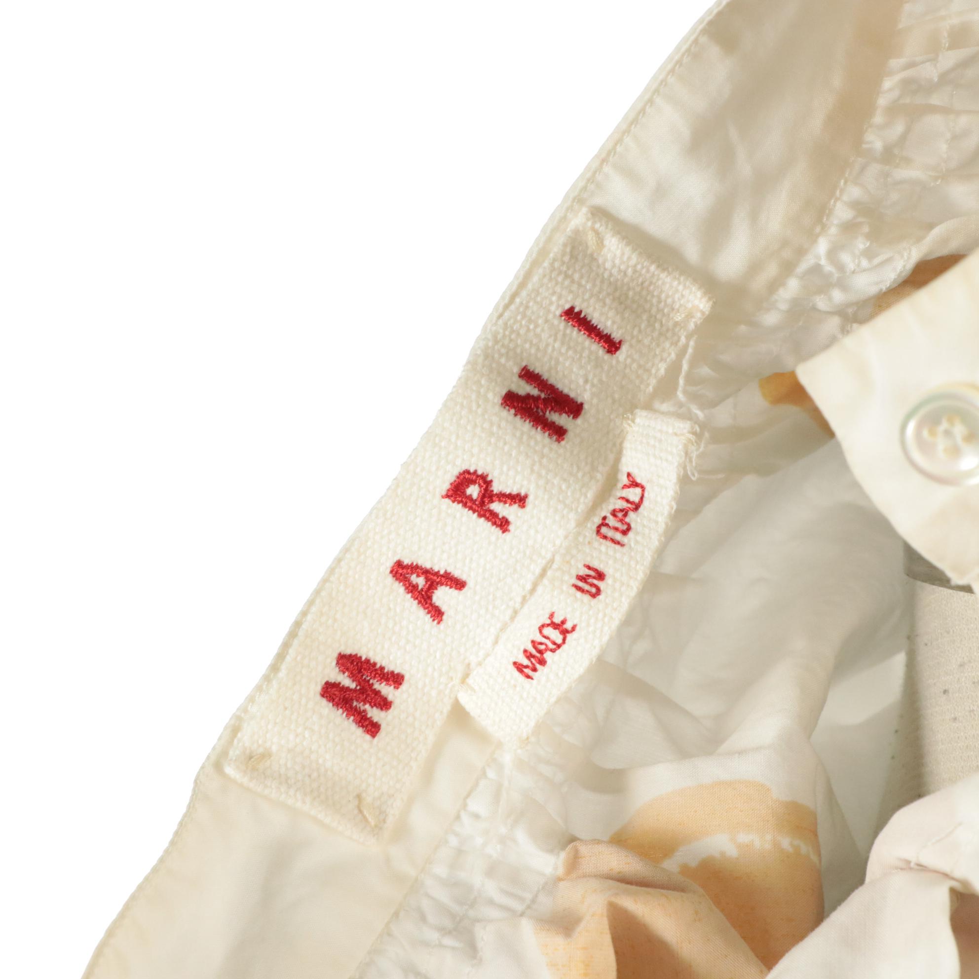 Marni Long Sleeve Button-Down Blouses in Yellow/White Polka Dots & Brown Cotton