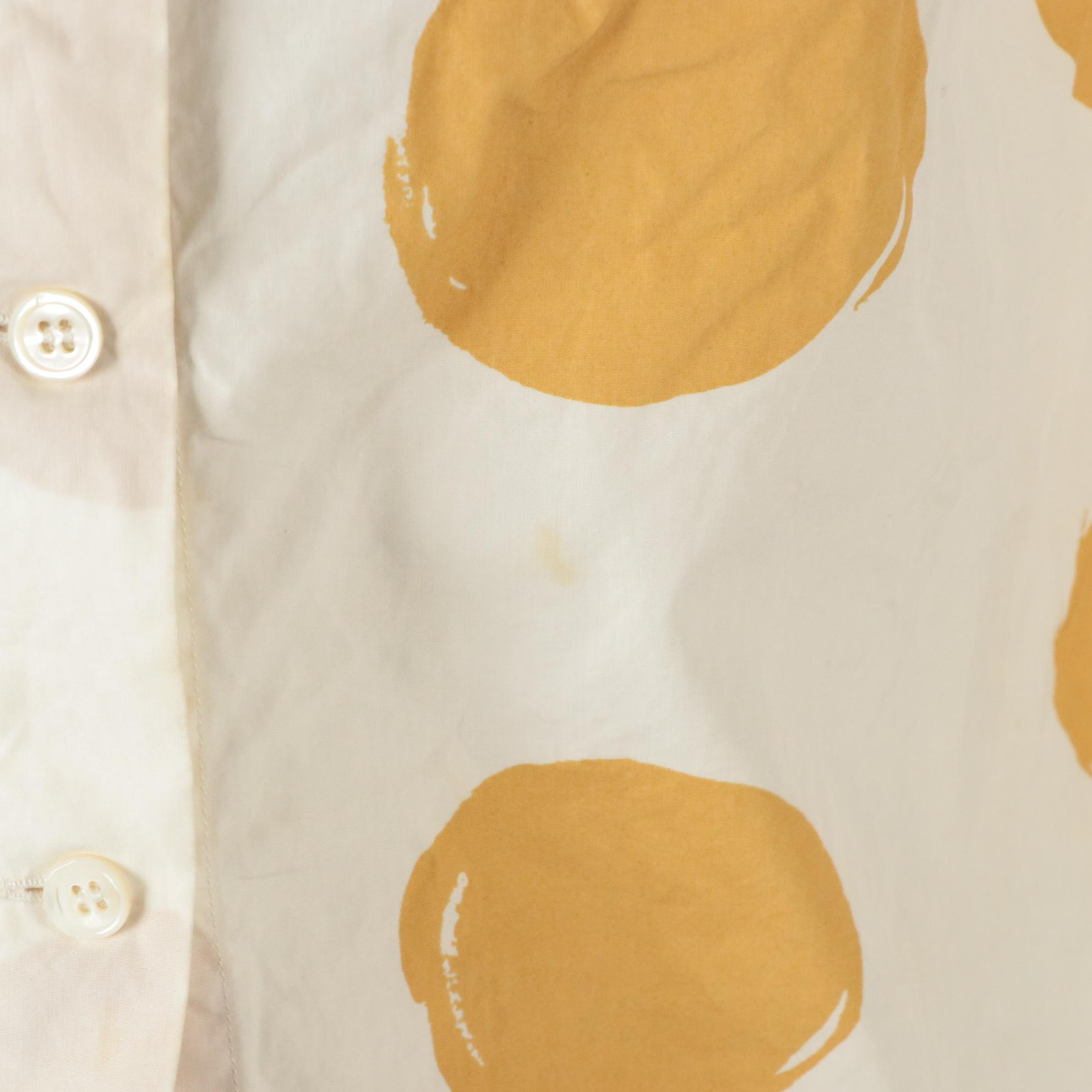 Marni Long Sleeve Button-Down Blouses in Yellow/White Polka Dots & Brown Cotton