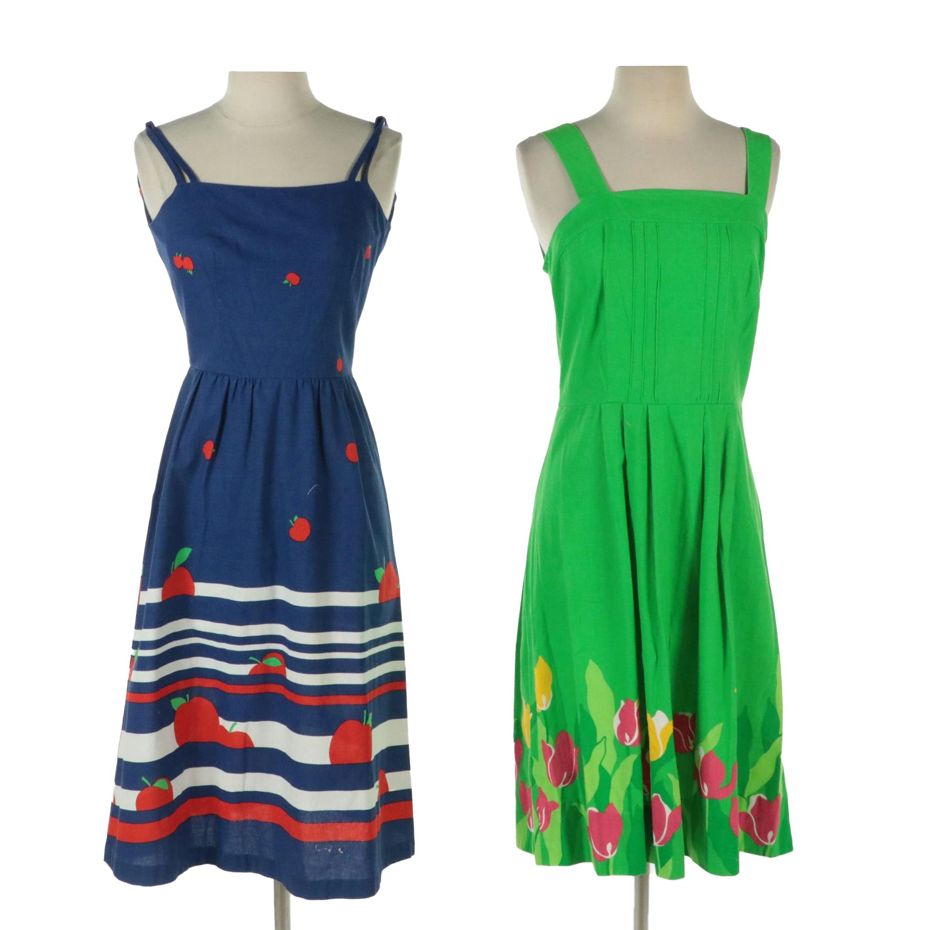 Malia Honolulu Tulip and Apple Print Cotton Sundresses, 1970s