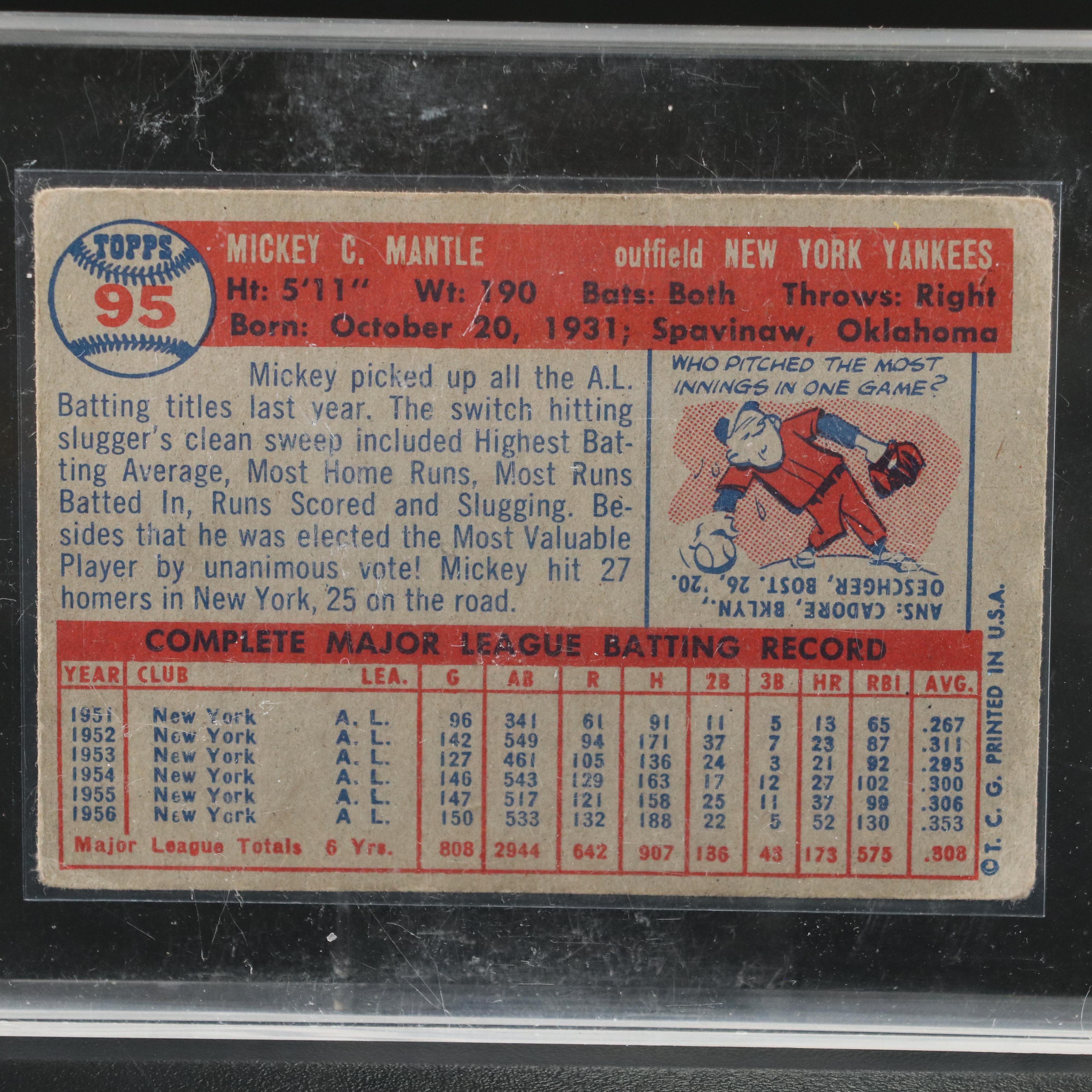 1957 Topps Mickey Mantle New York Yankees Baseball Card